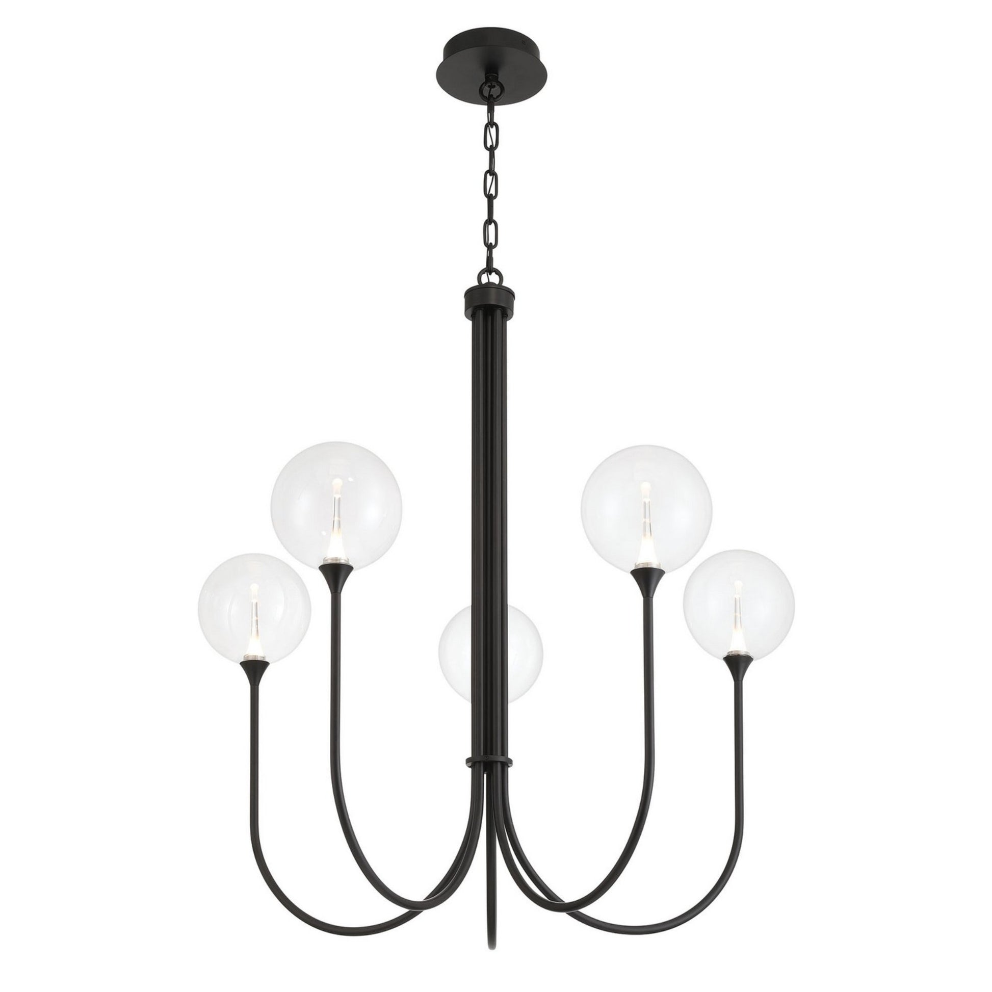 Iissa 5-Light 34" LED Chandelier, Black Finish with Clear Glass - Bees Lighting