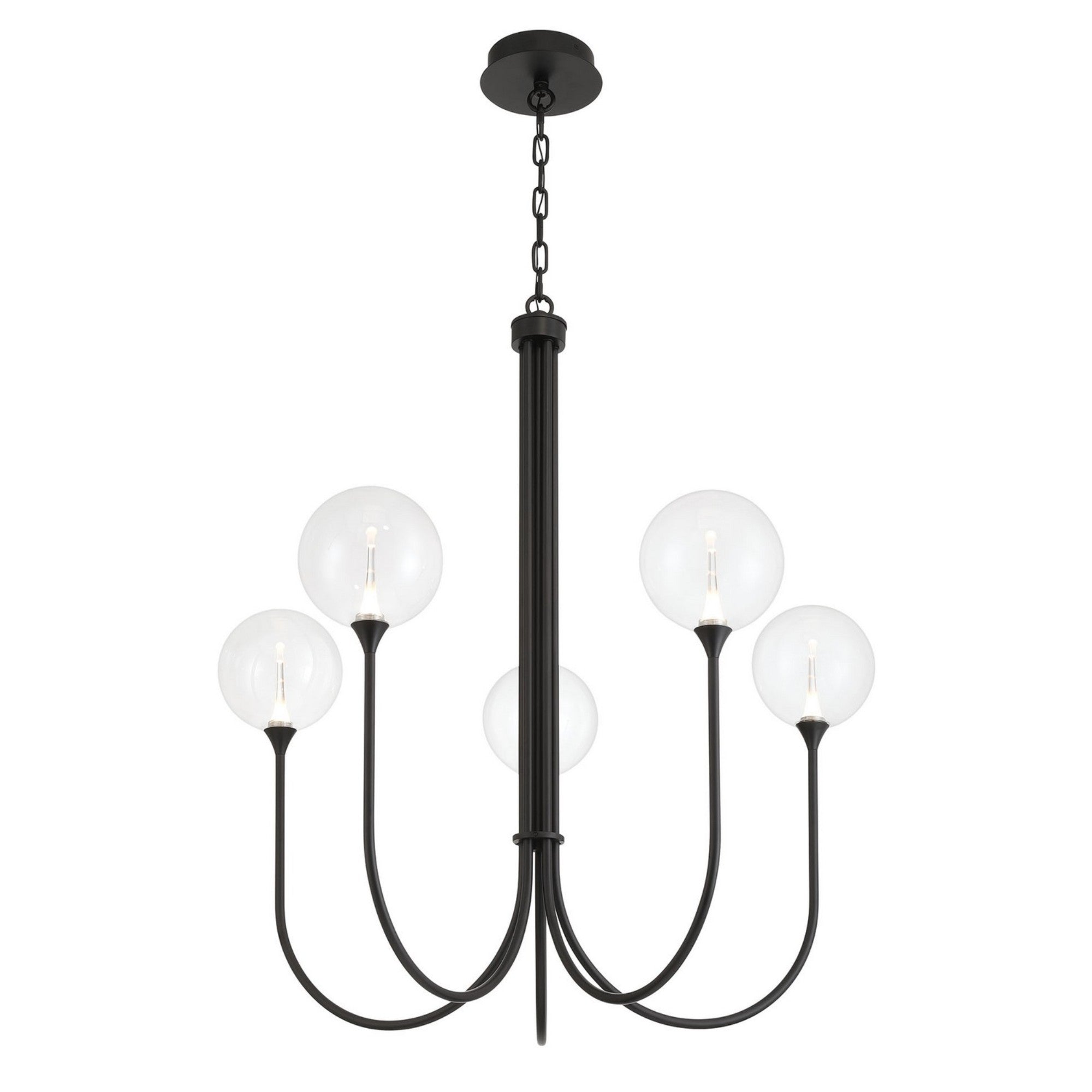 Iissa 5-Light 34" LED Chandelier, Black Finish with Clear Glass - Bees Lighting