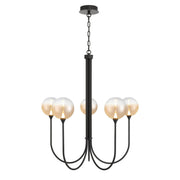 Iissa 5-Light 34" LED Chandelier, Black Finish with Amber Glass - Bees Lighting
