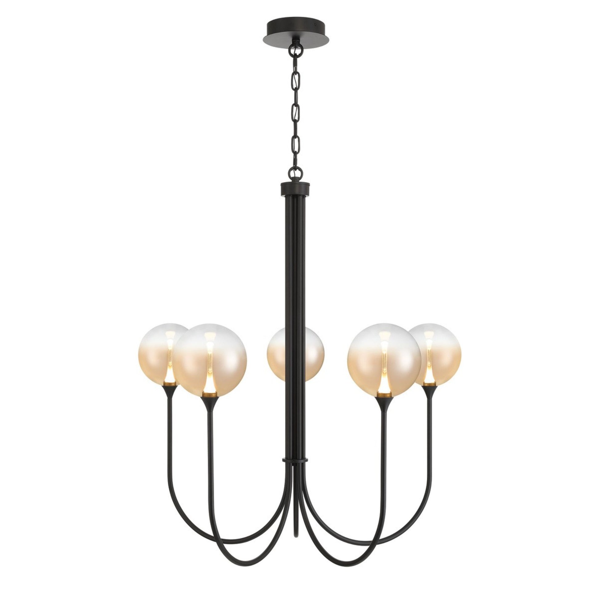 Iissa 5-Light 34" LED Chandelier, Black Finish with Amber Glass - Bees Lighting