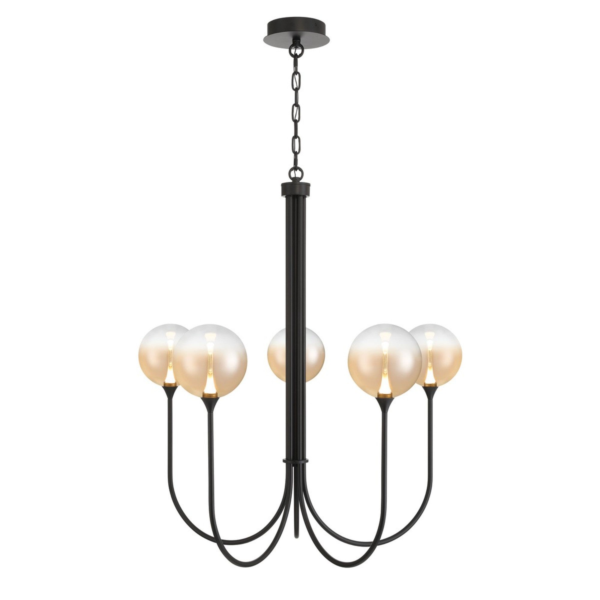 Iissa 5-Light 34" LED Chandelier, Black Finish with Amber Glass - Bees Lighting