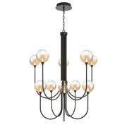 Iissa 10-Light 40" LED Grand Chandelier, Black Finish with Amber Glass - Bees Lighting