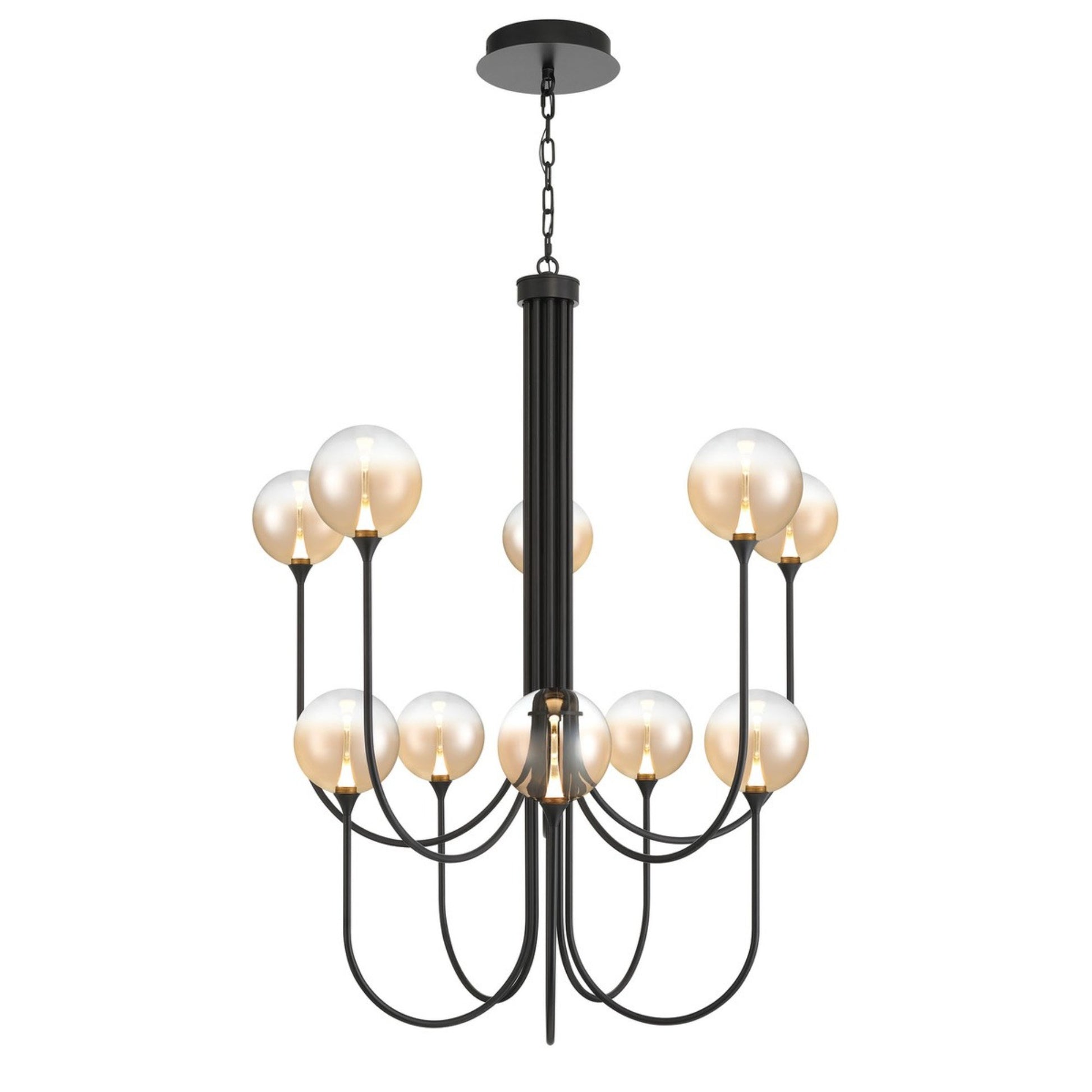 Iissa 10-Light 40" LED Grand Chandelier, Black Finish with Amber Glass - Bees Lighting
