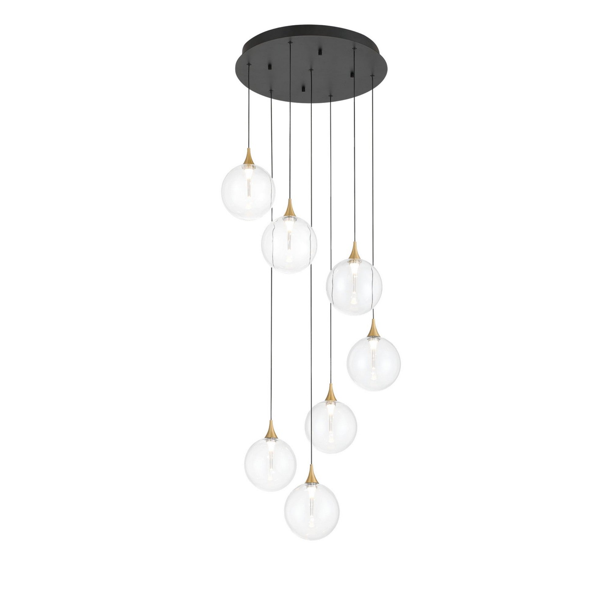 Iissa 7-Light 21" LED Multi Drop Chandelier, Gold Finish with Clear Glass - Bees Lighting