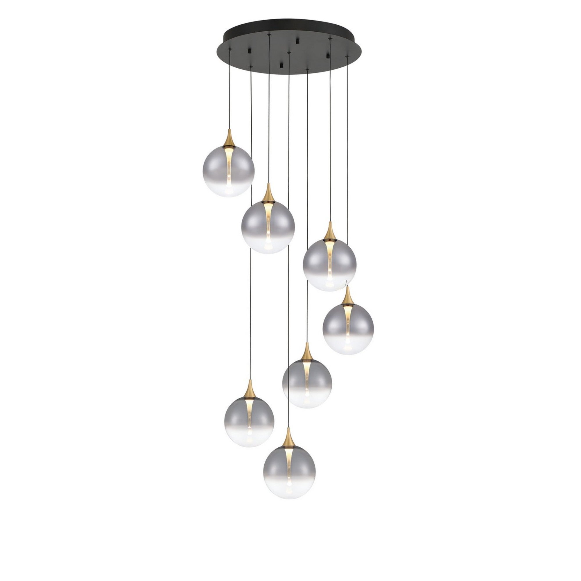 Iissa 7-Light 21" LED Multi Drop Chandelier, Gold Finish with Smoked Glass - Bees Lighting