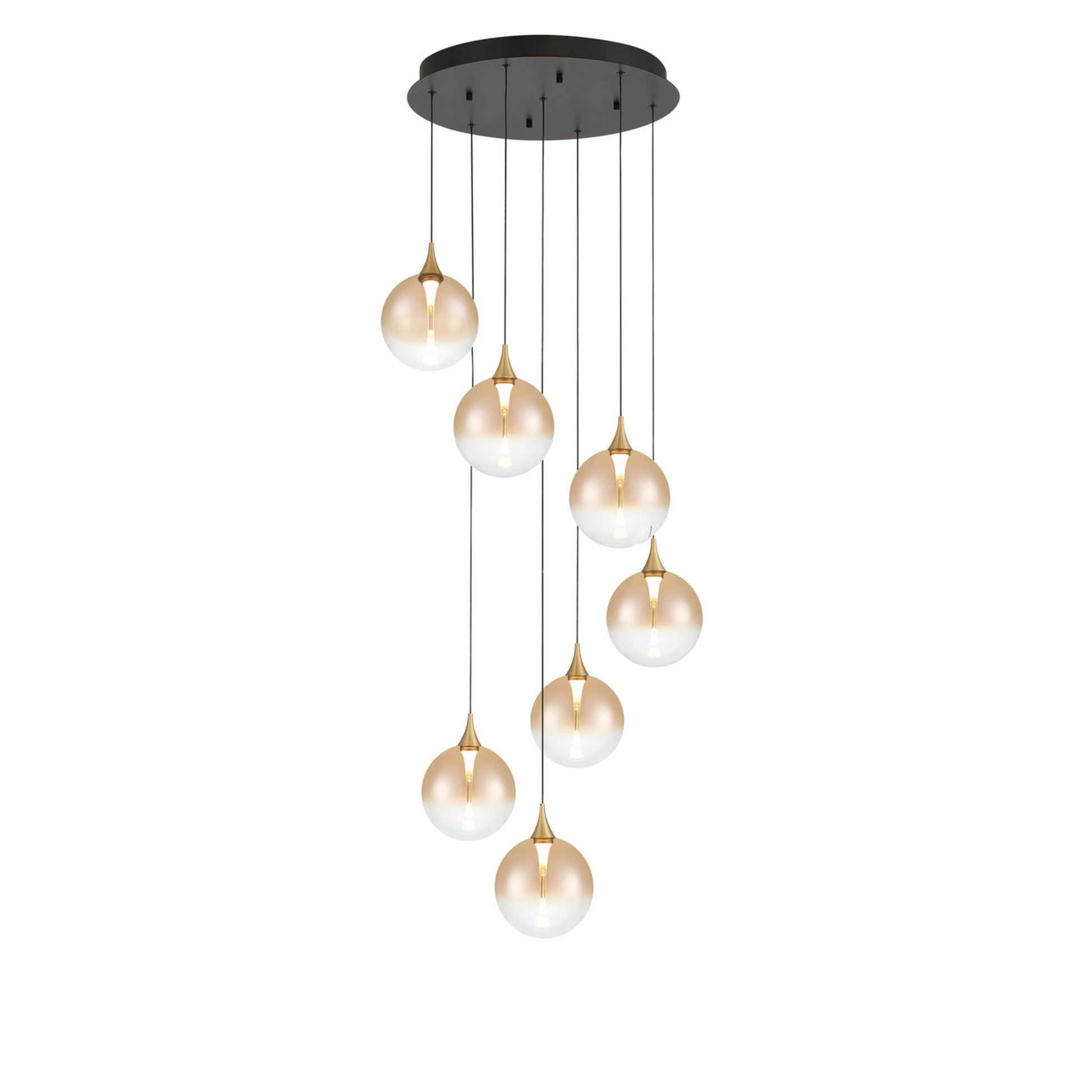 Iissa 7-Light 21" LED Multi Drop Chandelier, Gold Finish with Amber Glass - Bees Lighting