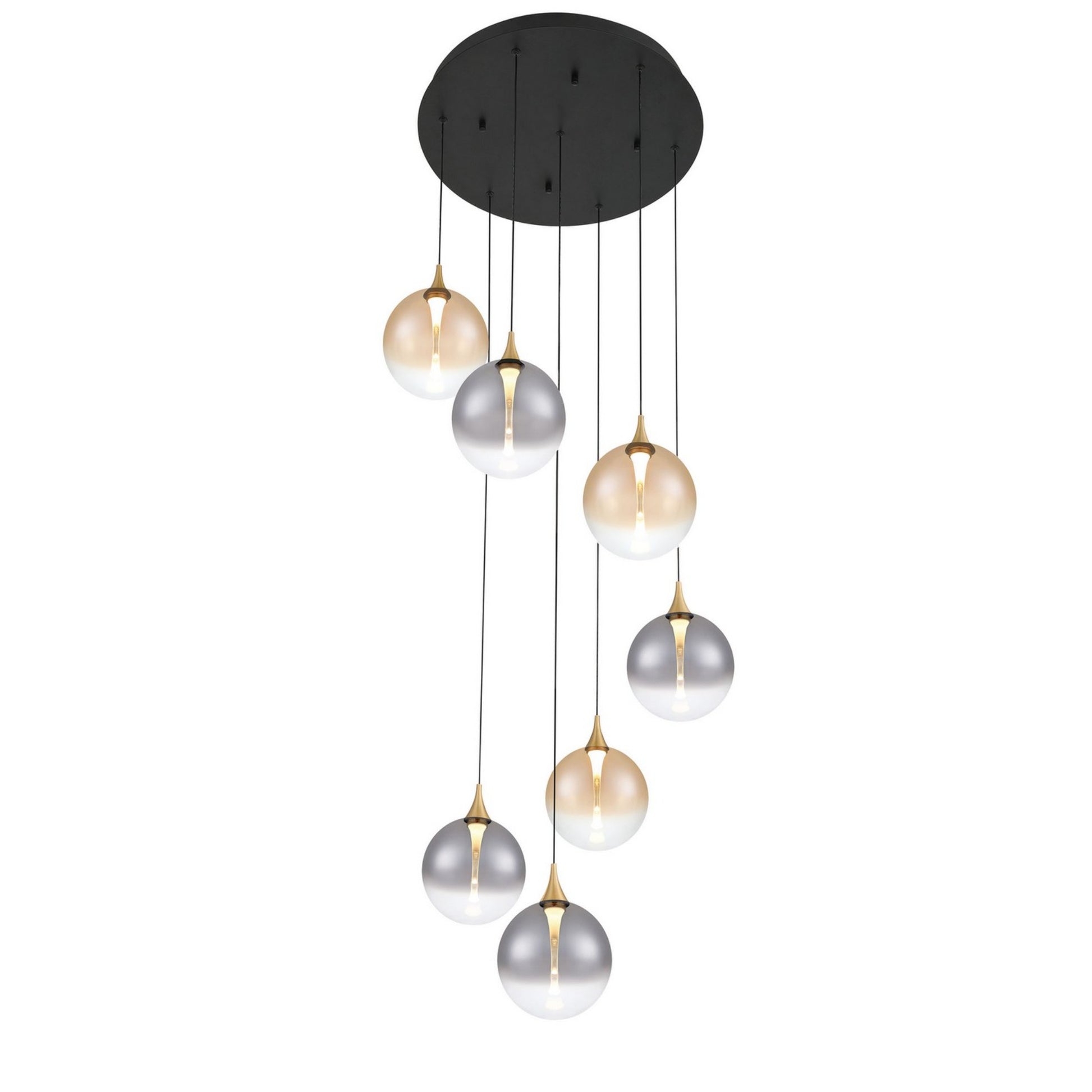 Iissa 7-Light 21" LED Multi Drop Chandelier, Gold Finish with Mixed Glass - Bees Lighting