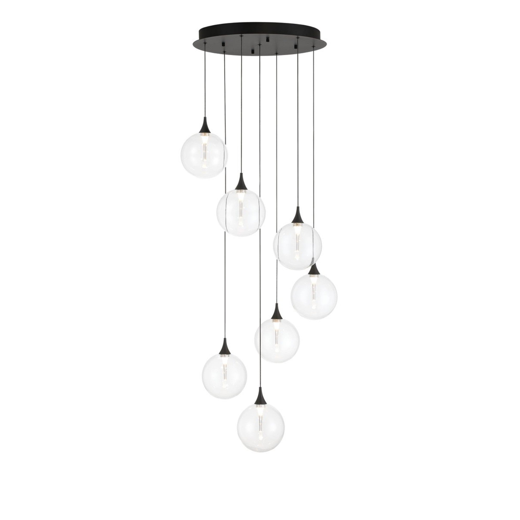 Iissa 7-Light 21" LED Multi Drop Chandelier, Black Finish with Clear Glass - Bees Lighting