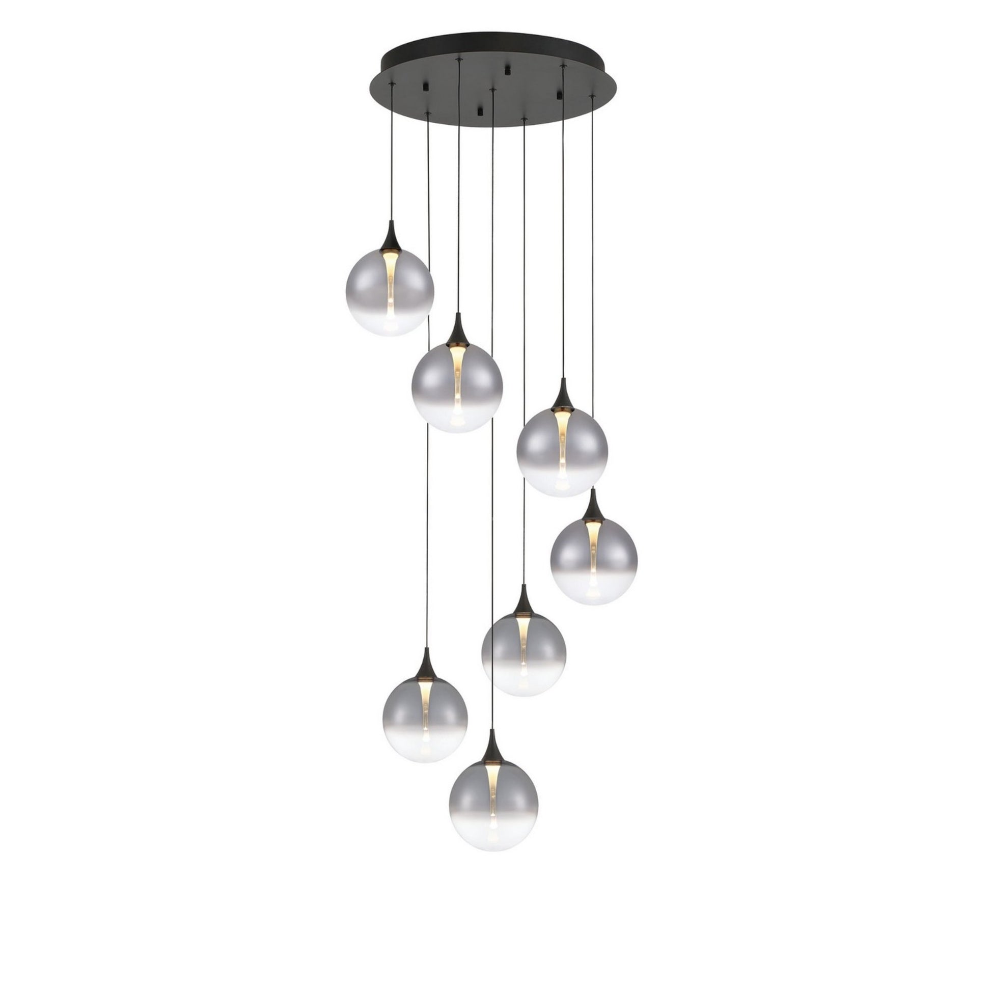 Iissa 7-Light 21" LED Multi Drop Chandelier, Black Finish with Smoked Glass - Bees Lighting