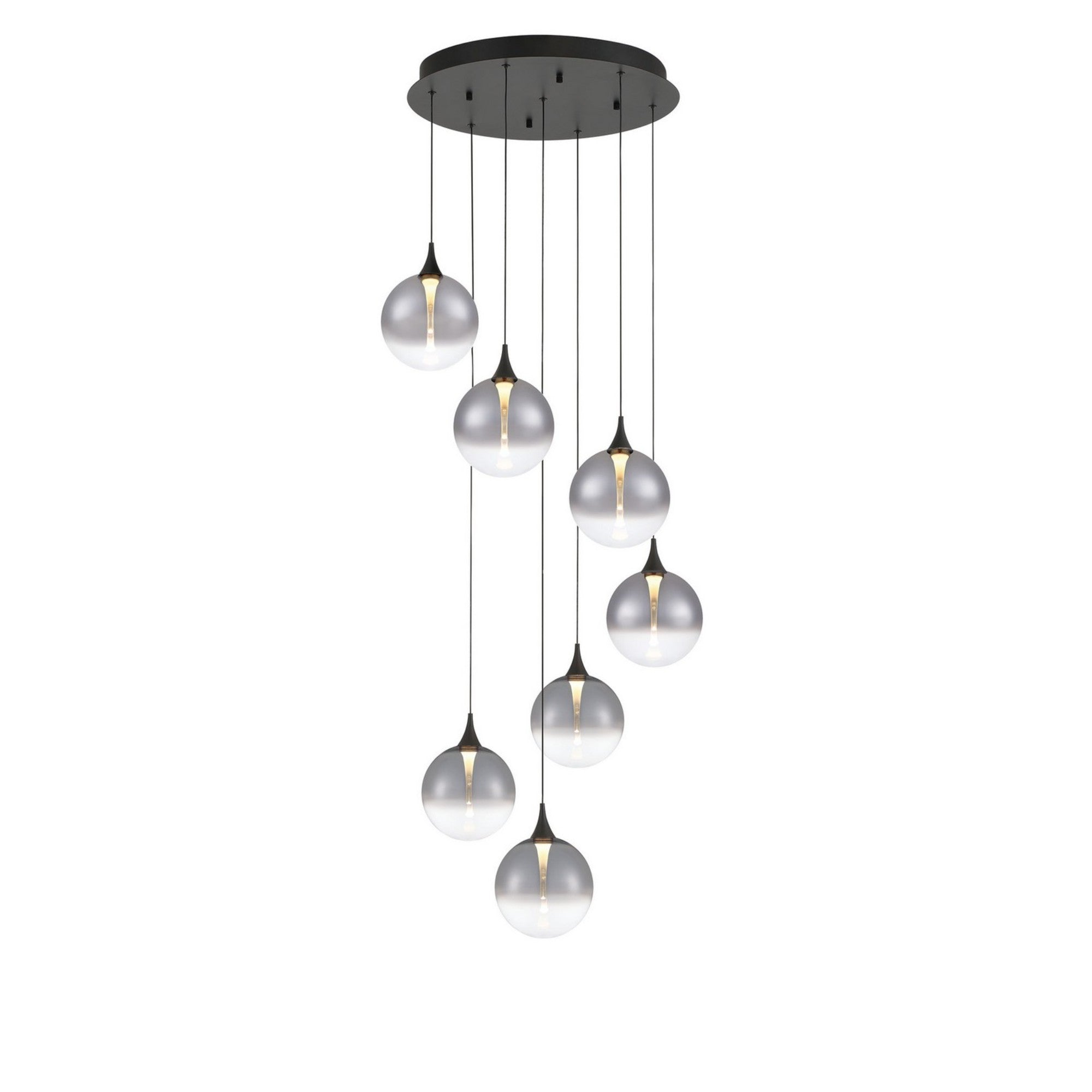 Iissa 7-Light 21" LED Multi Drop Chandelier, Black Finish with Smoked Glass - Bees Lighting