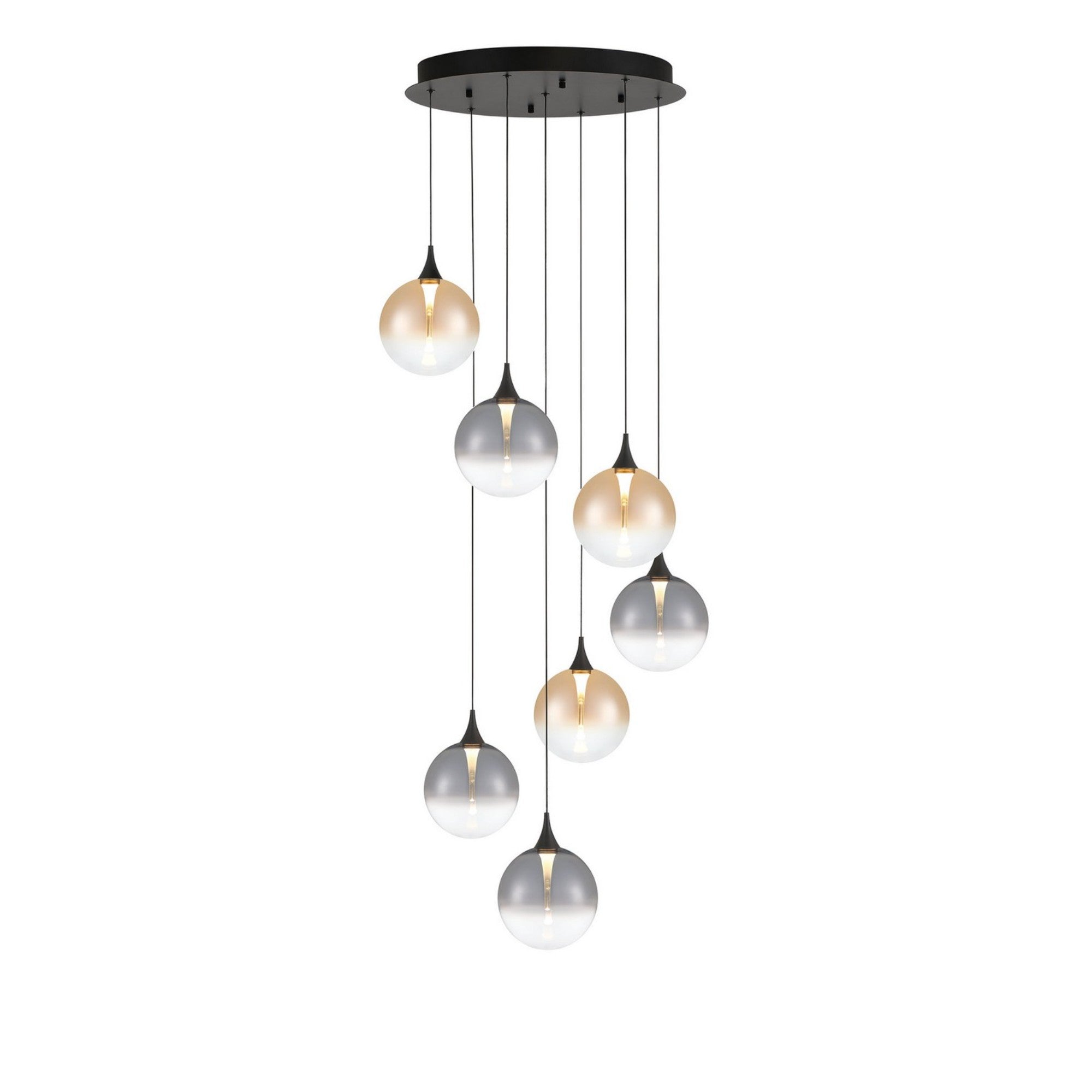 Iissa 7-Light 21" LED Multi Drop Chandelier, Black Finish with Mixed Glass - Bees Lighting