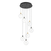 Iissa 7-Light 21" LED Multi Drop Chandelier, Gold & Black Finish with Clear Glass - Bees Lighting