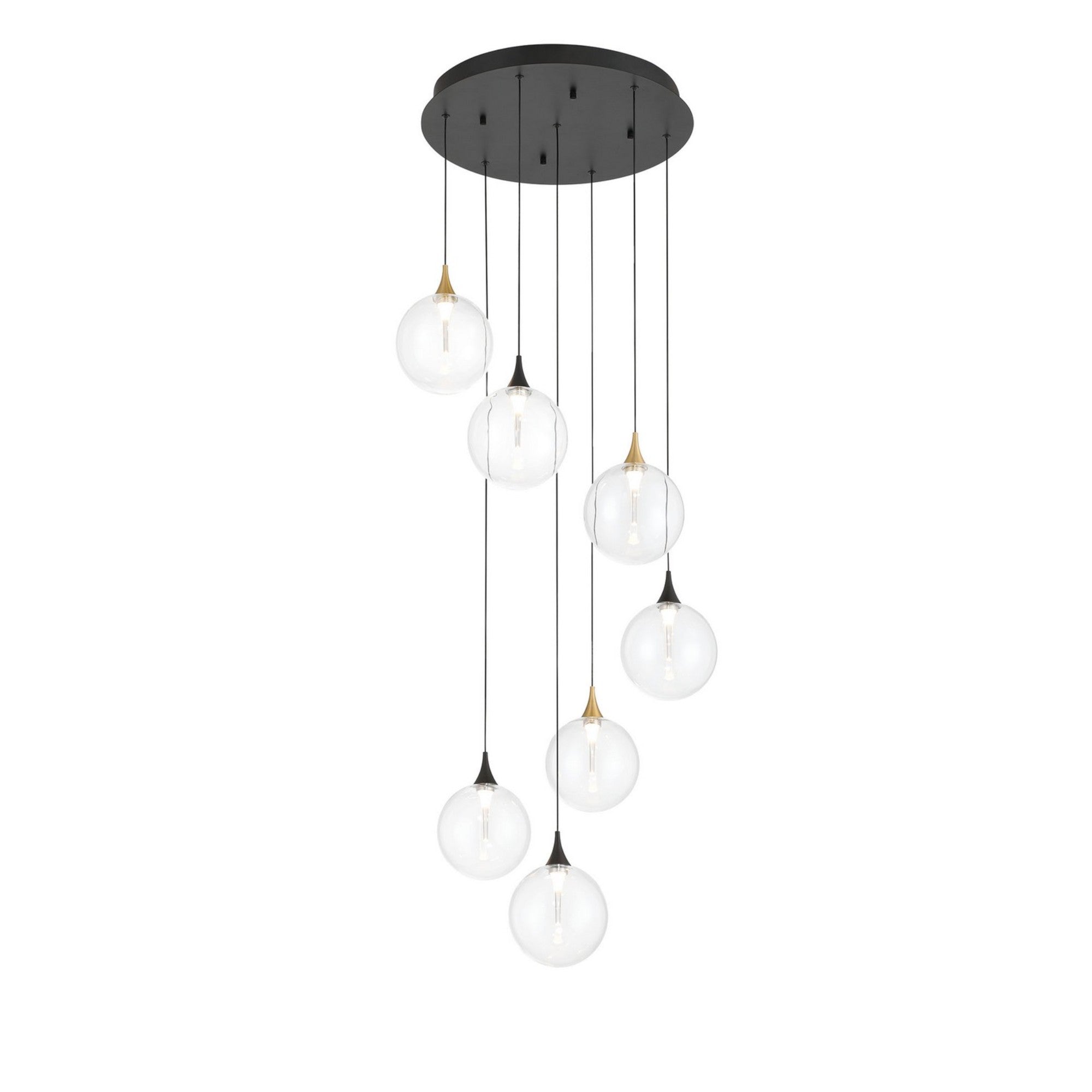 Iissa 7-Light 21" LED Multi Drop Chandelier, Gold & Black Finish with Clear Glass - Bees Lighting