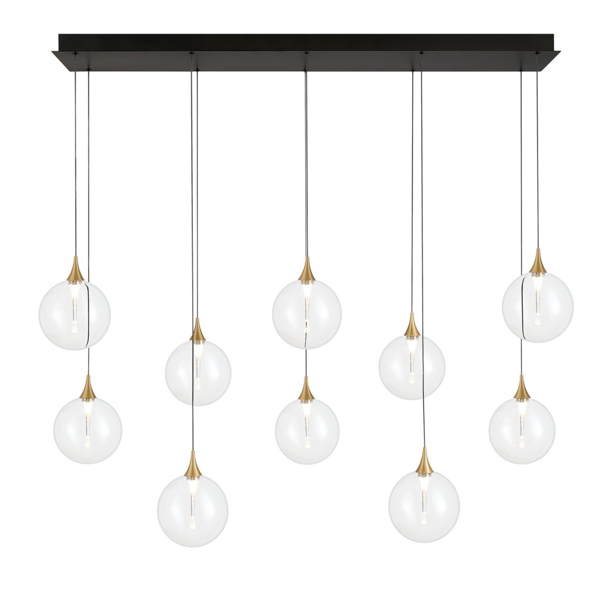 Iissa 10-Light 47" LED Multi Drop Chandelier, Gold Finish with Clear Glass - Bees Lighting