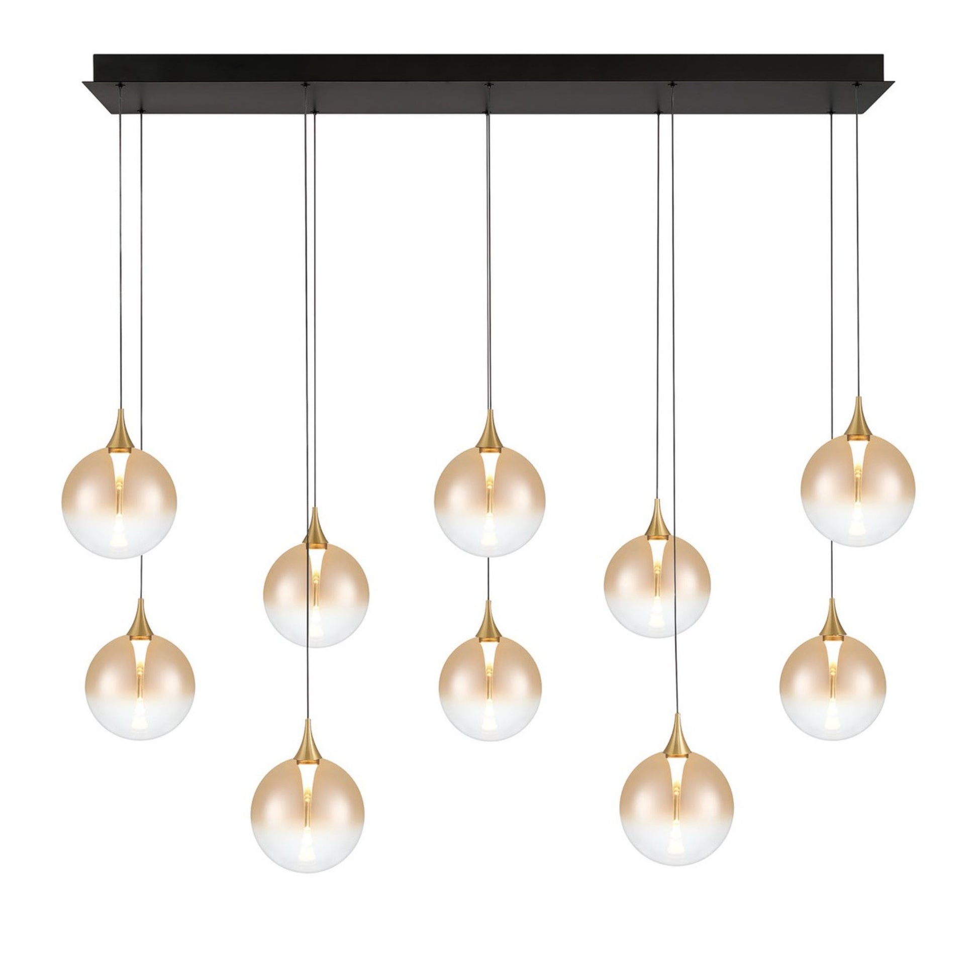 Iissa 10-Light 47" LED Multi Drop Chandelier, Gold Finish with Amber Glass - Bees Lighting