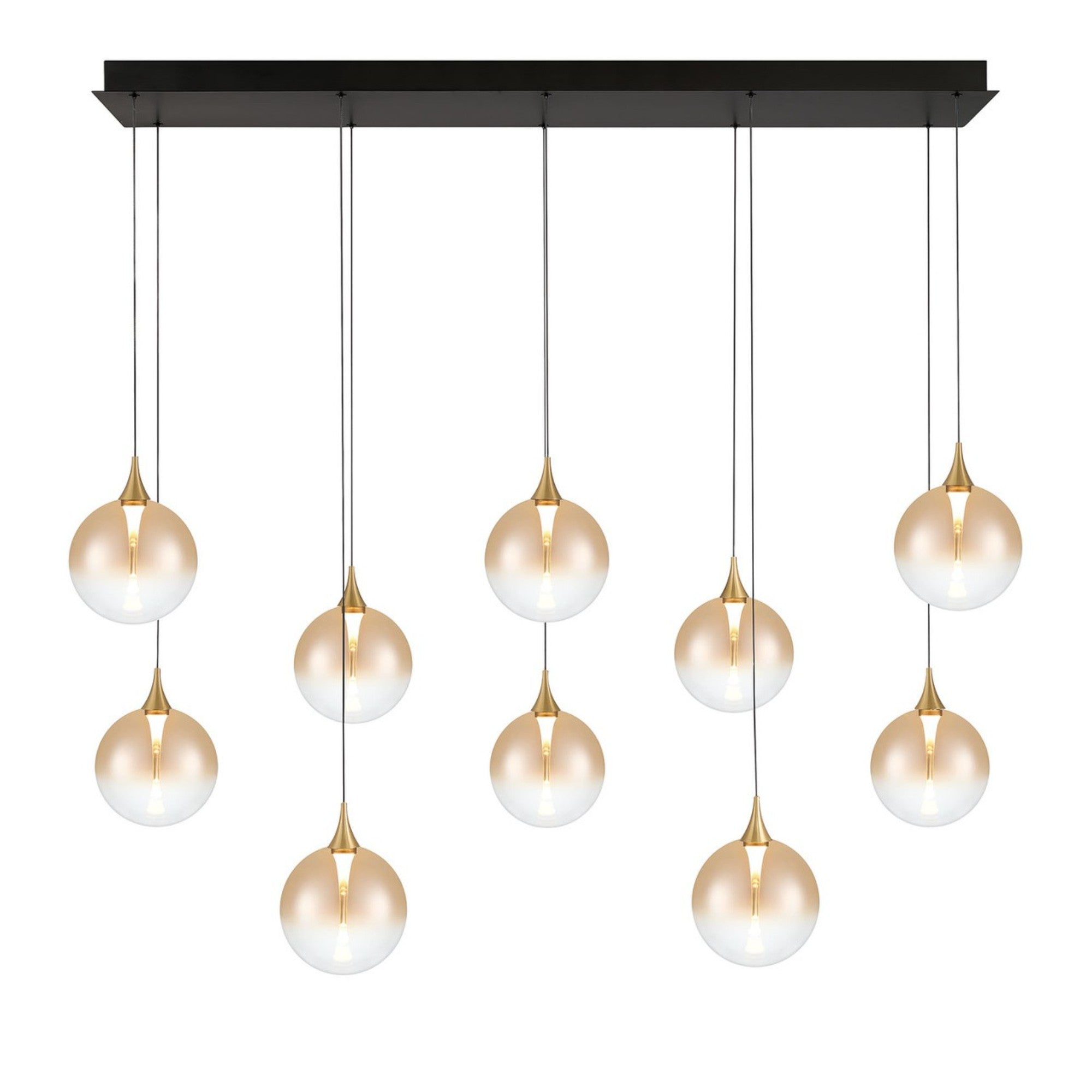 Iissa 10-Light 47" LED Multi Drop Chandelier, Gold Finish with Amber Glass - Bees Lighting