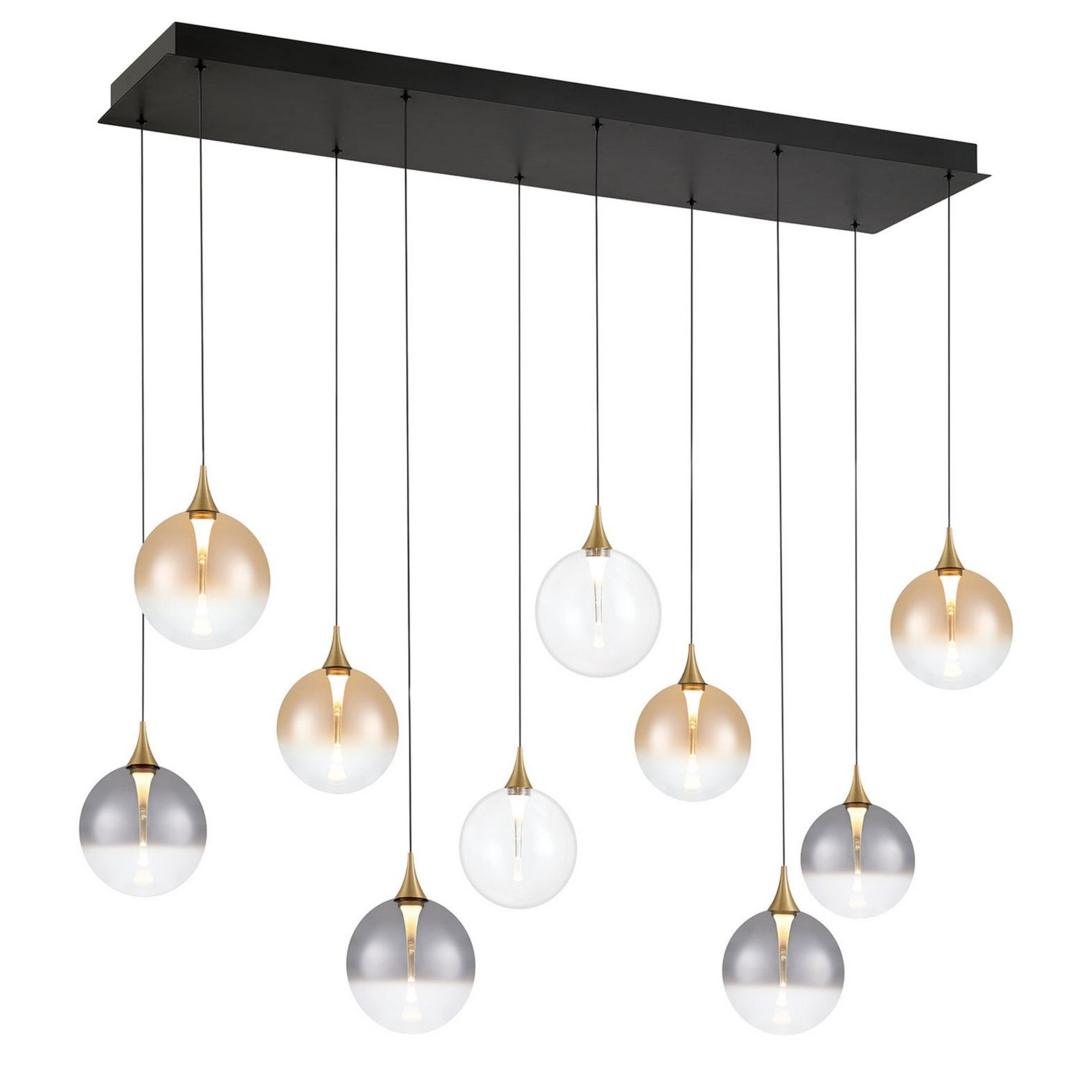 Iissa 10-Light 47" LED Multi Drop Chandelier, Gold Finish with Mixed Glass - Bees Lighting