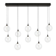 Iissa 10-Light 47" LED Multi Drop Chandelier, Black Finish with Clear Glass - Bees Lighting