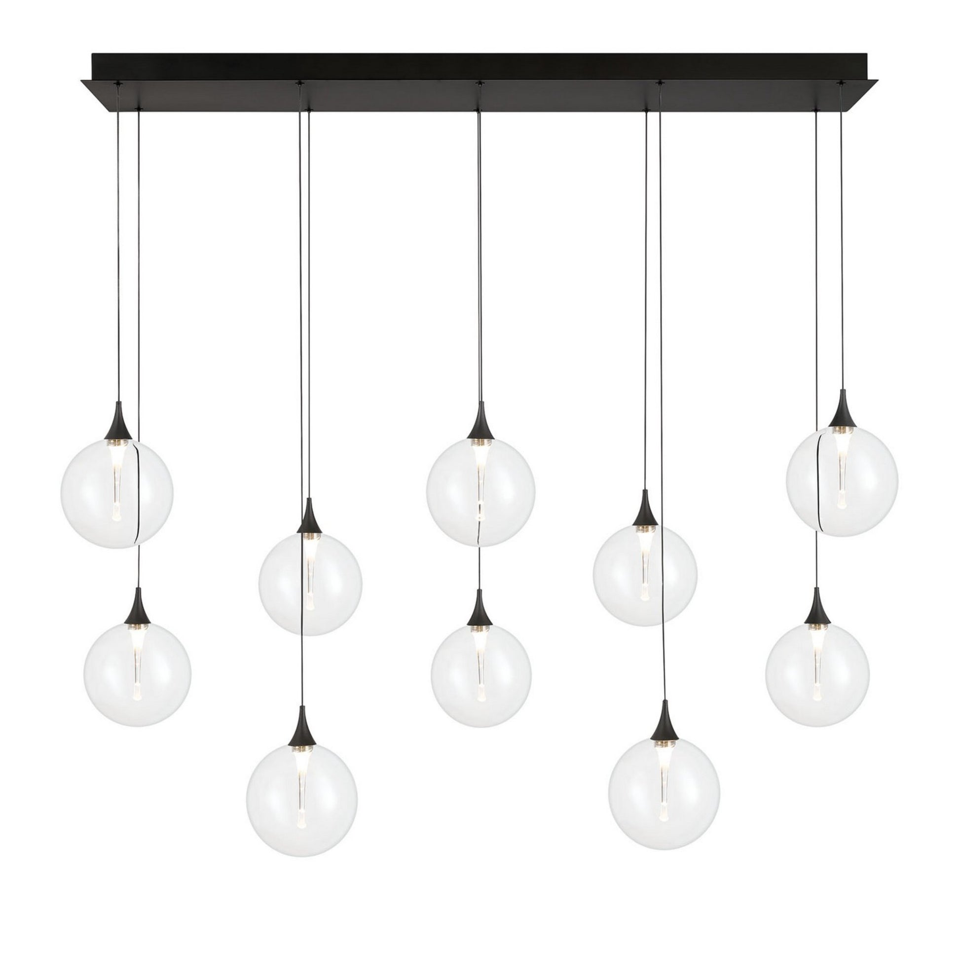 Iissa 10-Light 47" LED Multi Drop Chandelier, Black Finish with Clear Glass - Bees Lighting