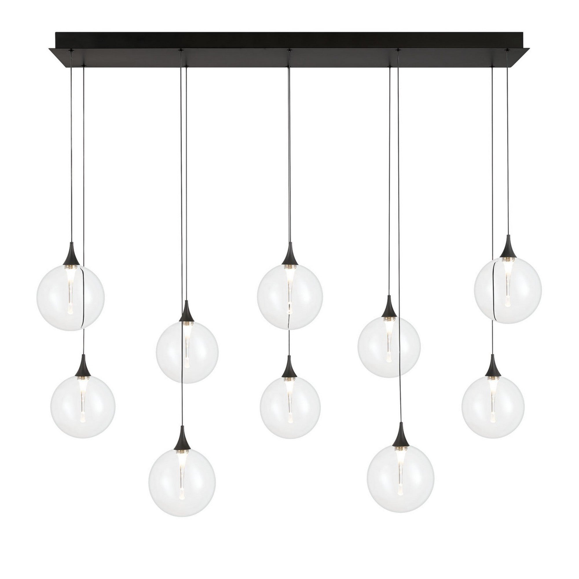 Iissa 10-Light 47" LED Multi Drop Chandelier, Black Finish with Clear Glass - Bees Lighting