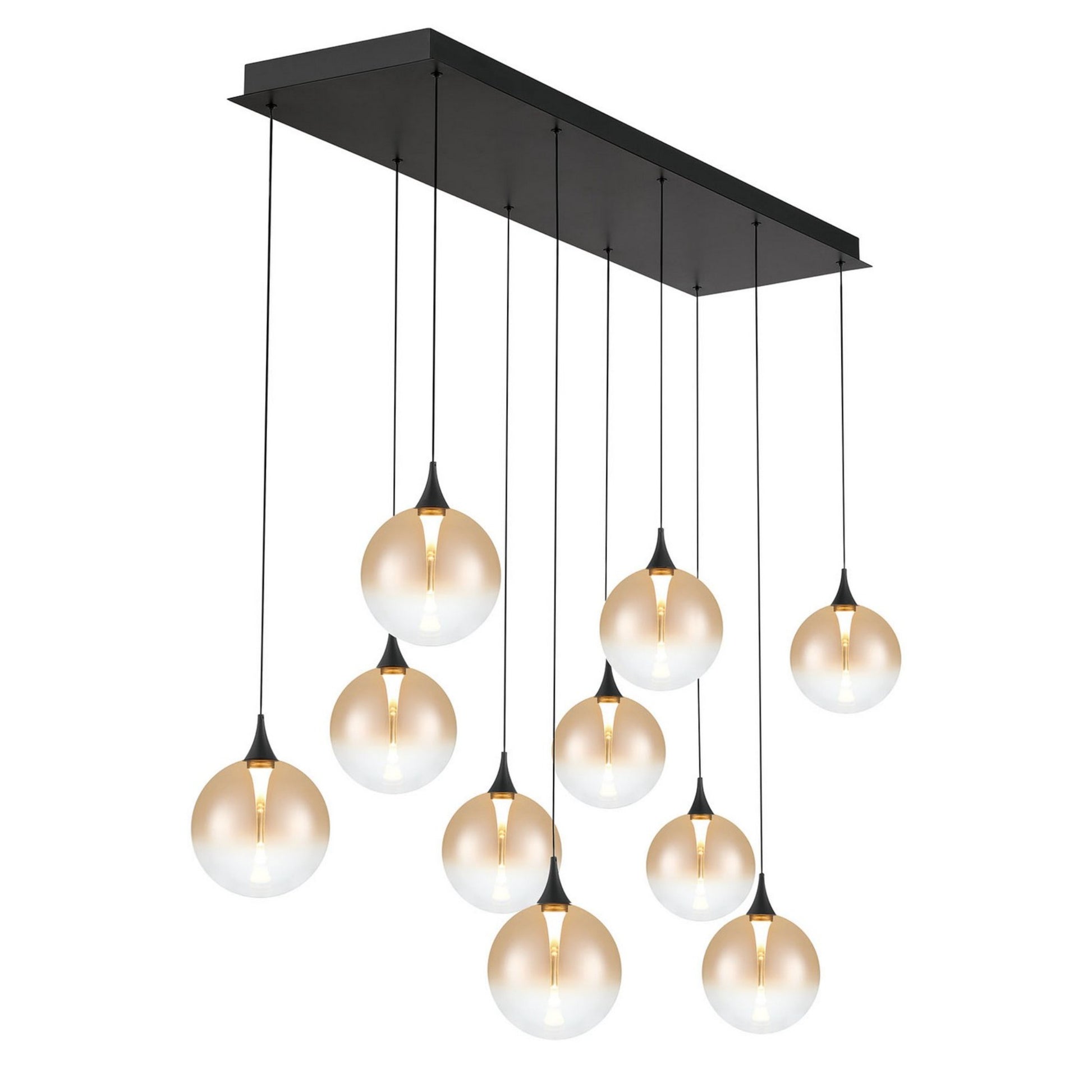 Iissa 10-Light 47" LED Multi Drop Chandelier, Black Finish with Amber Glass - Bees Lighting