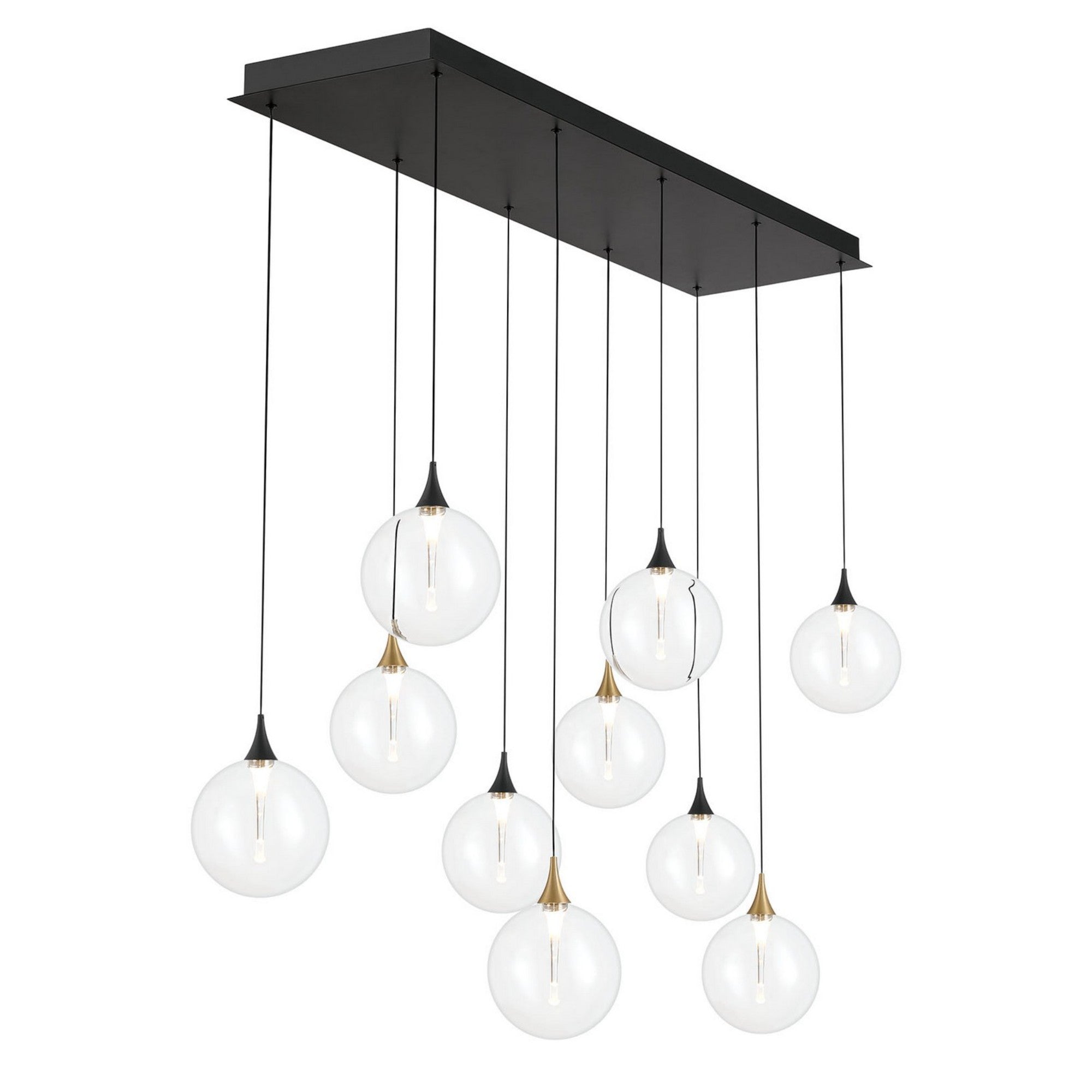 Iissa 10-Light 47" LED Multi Drop Chandelier, Gold & Black Finish with Clear Glass - Bees Lighting