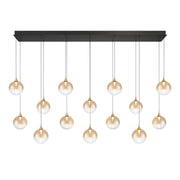 Iissa 14-Light 72" LED Multi Drop Chandelier, Gold Finish with Amber Glass - Bees Lighting