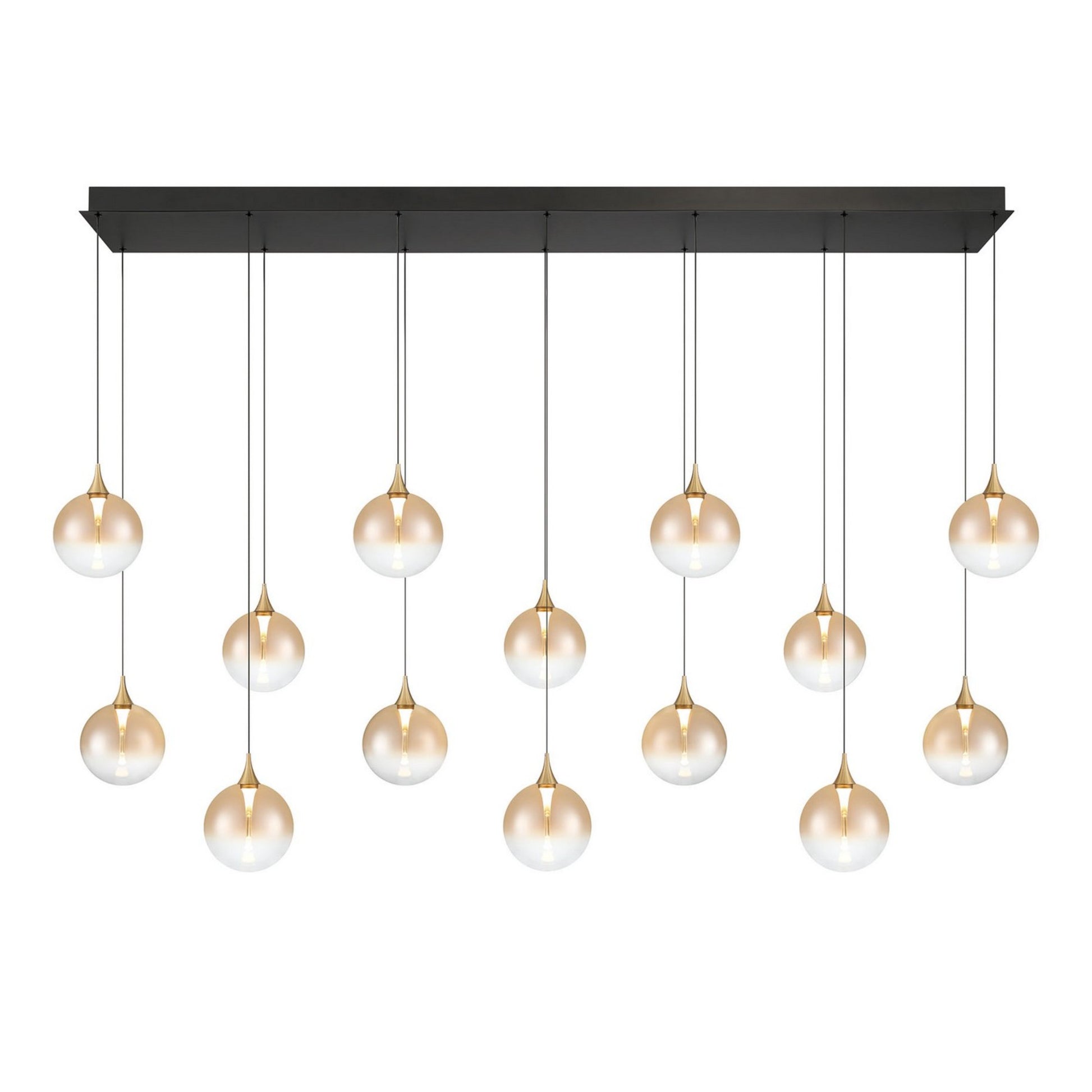 Iissa 14-Light 72" LED Multi Drop Chandelier, Gold Finish with Amber Glass - Bees Lighting
