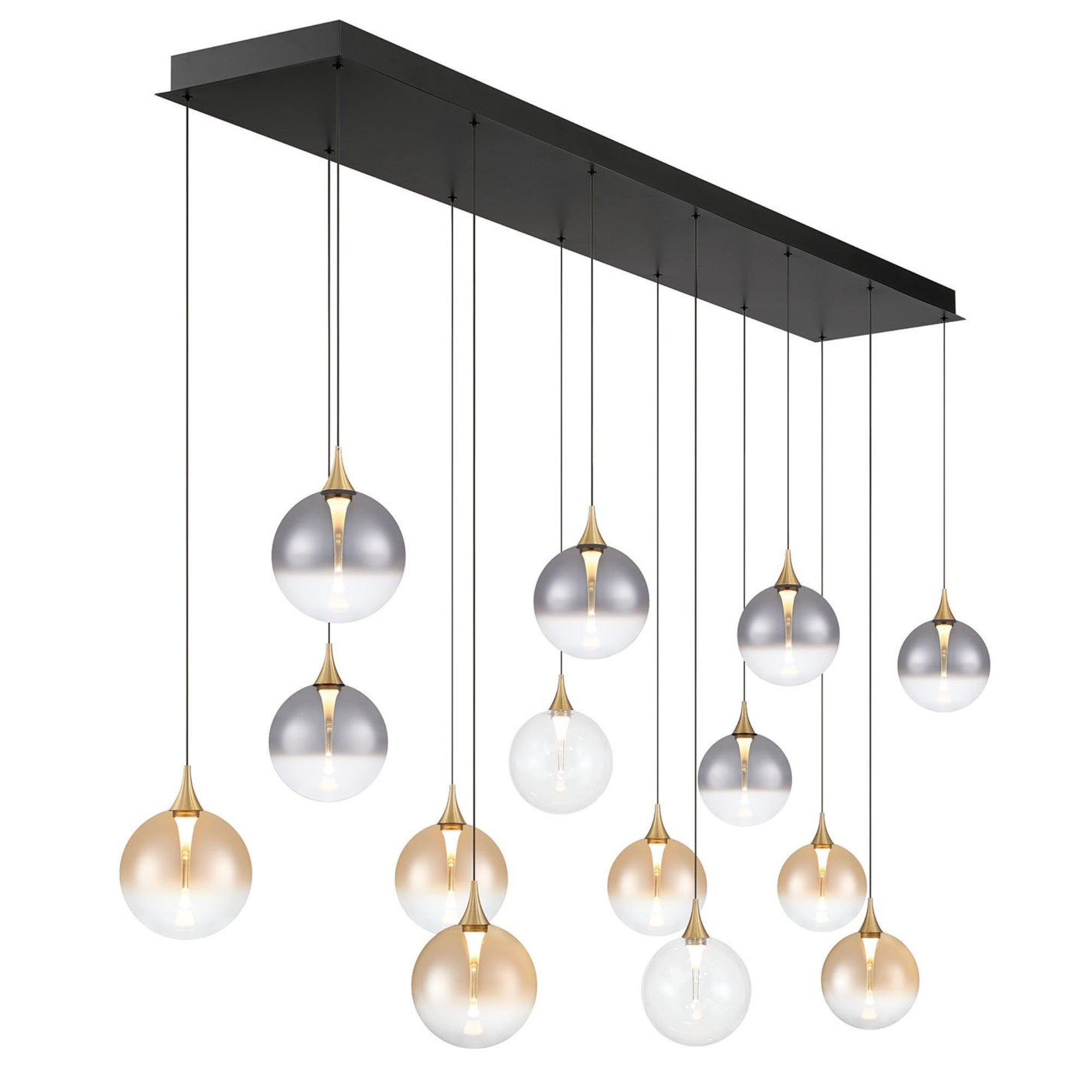 Iissa 14-Light 72" LED Multi Drop Chandelier, Gold Finish with Mixed Glass - Bees Lighting