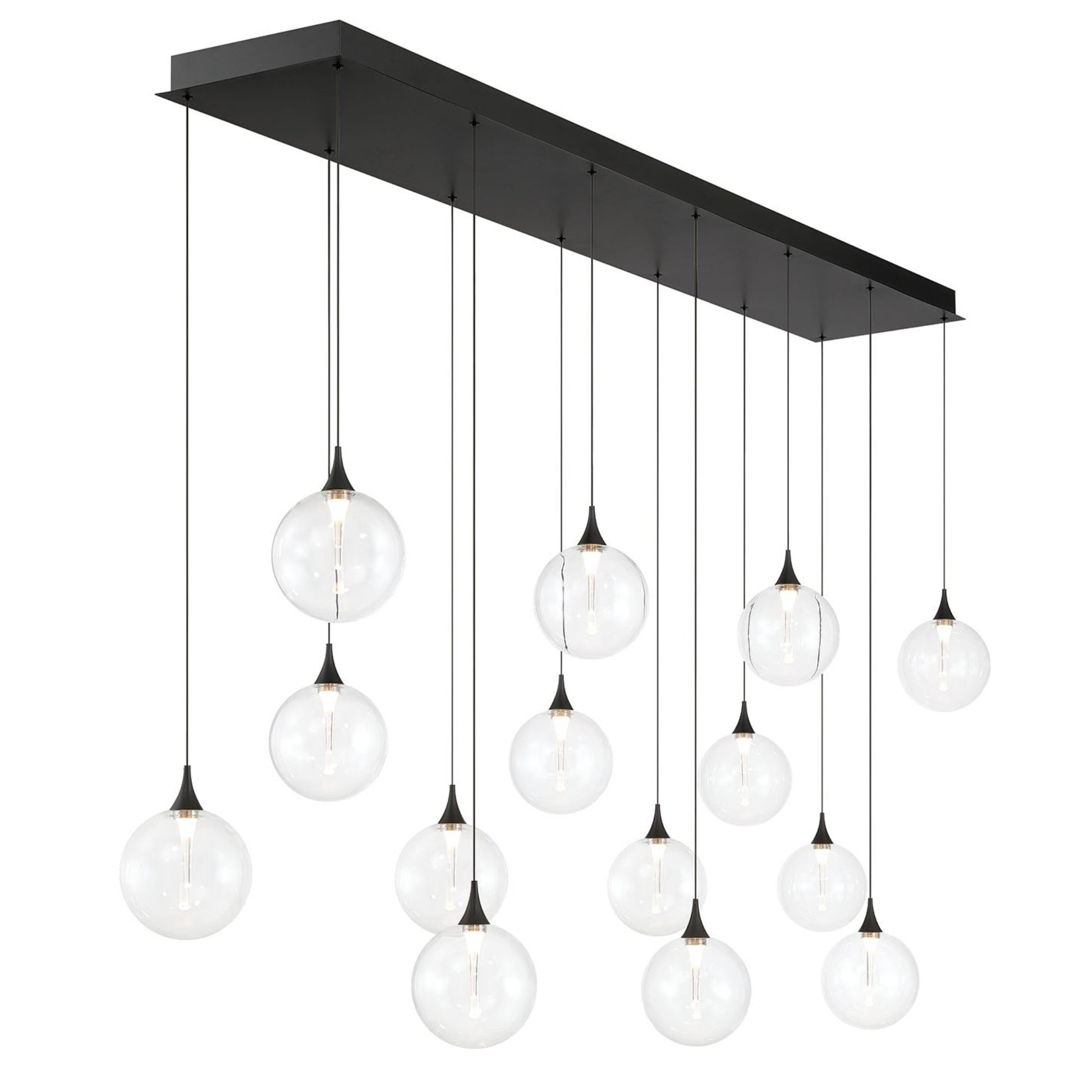Iissa 14-Light 72" LED Multi Drop Chandelier, Black Finish with Clear Glass - Bees Lighting