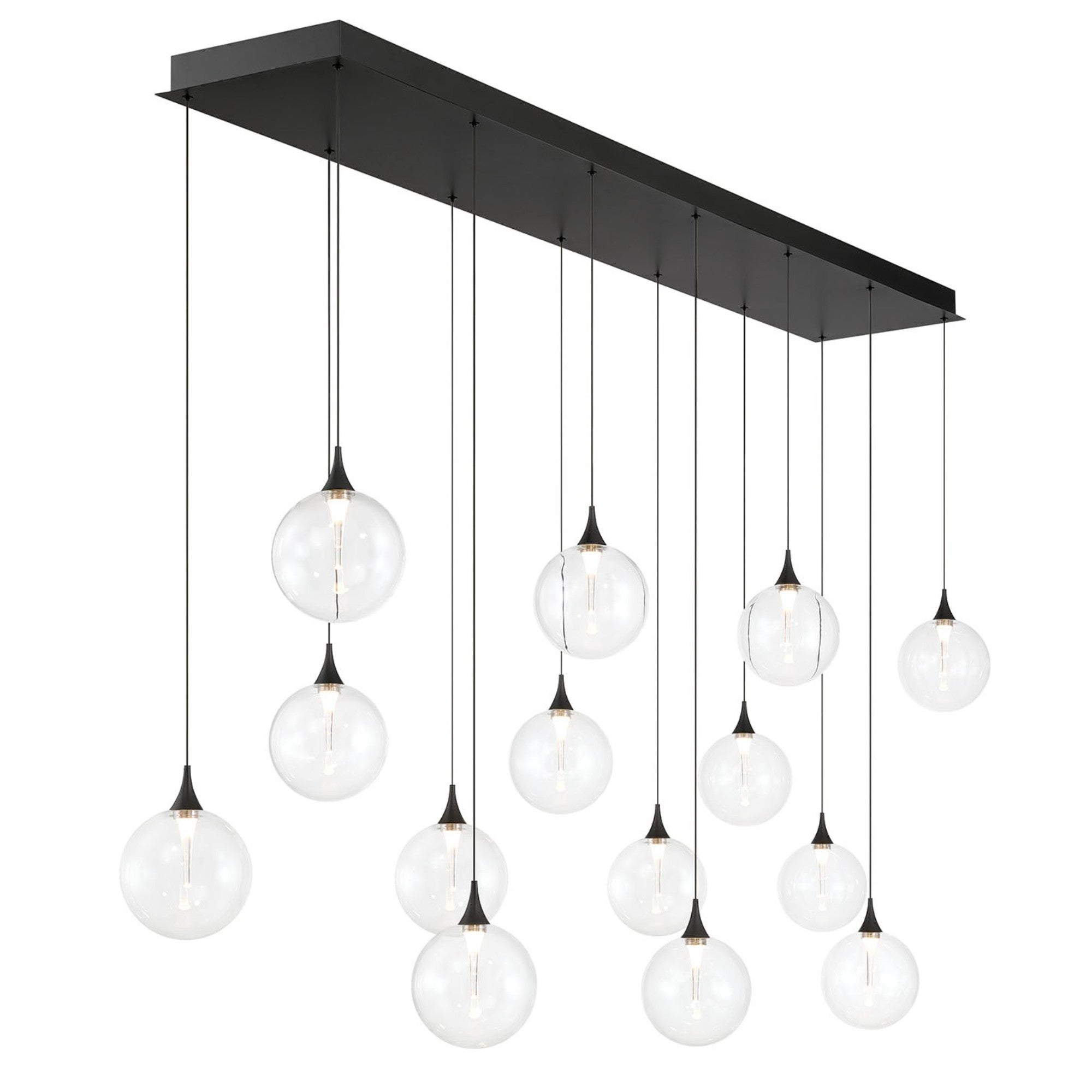 Iissa 14-Light 72" LED Multi Drop Chandelier, Black Finish with Clear Glass - Bees Lighting