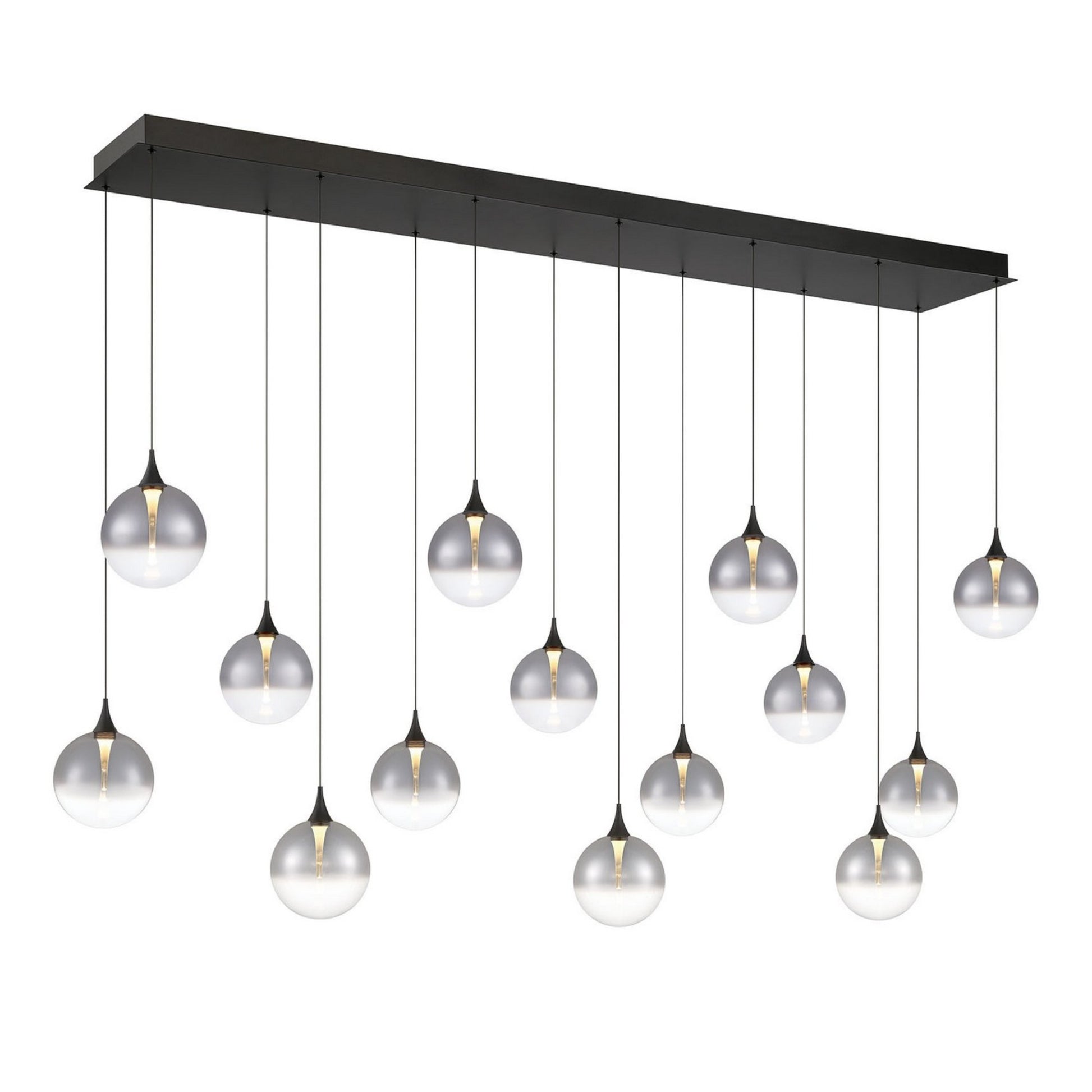 Iissa 14-Light 72" LED Multi Drop Chandelier, Black Finish with Smoked Glass - Bees Lighting