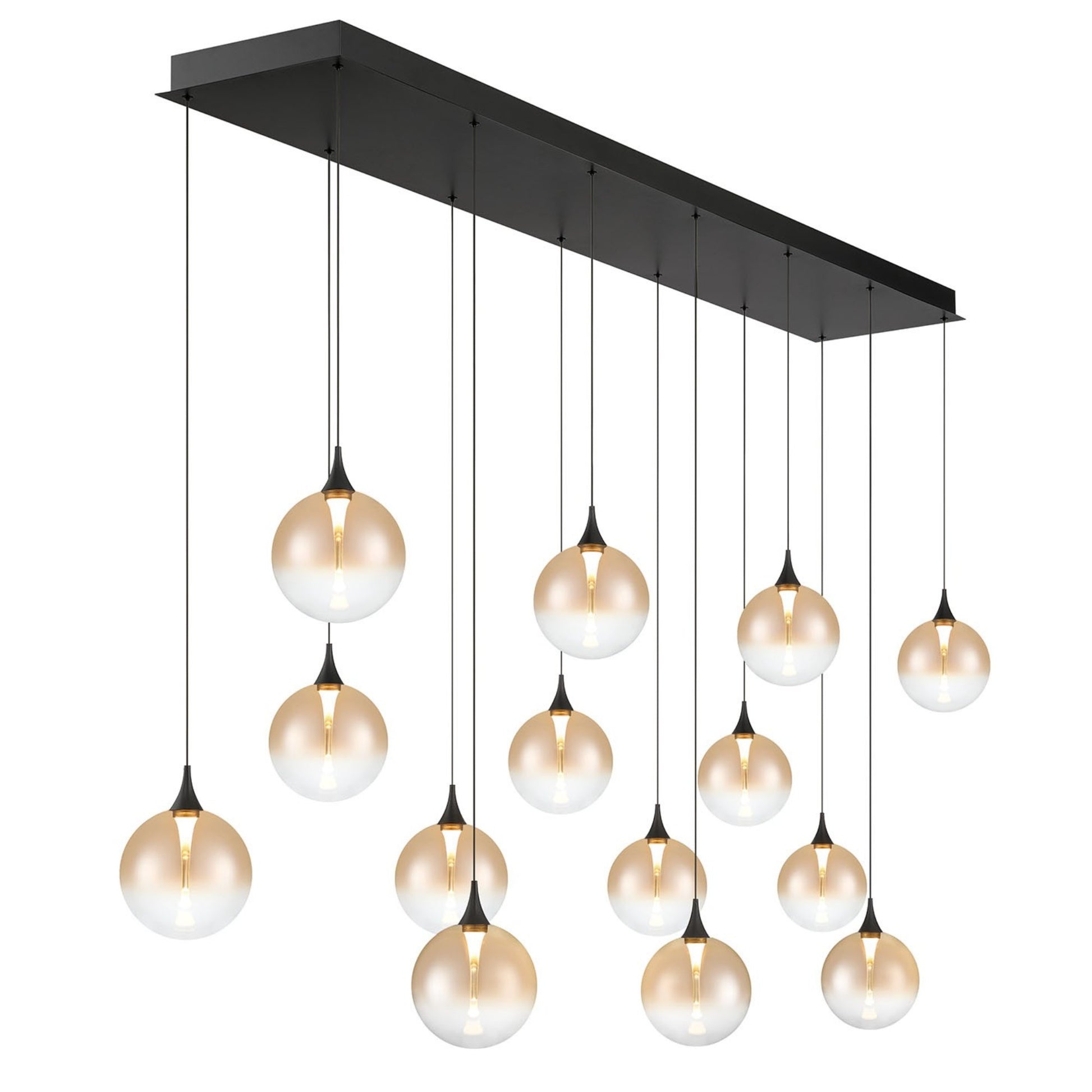 Iissa 14-Light 72" LED Multi Drop Chandelier, Black Finish with Amber Glass - Bees Lighting
