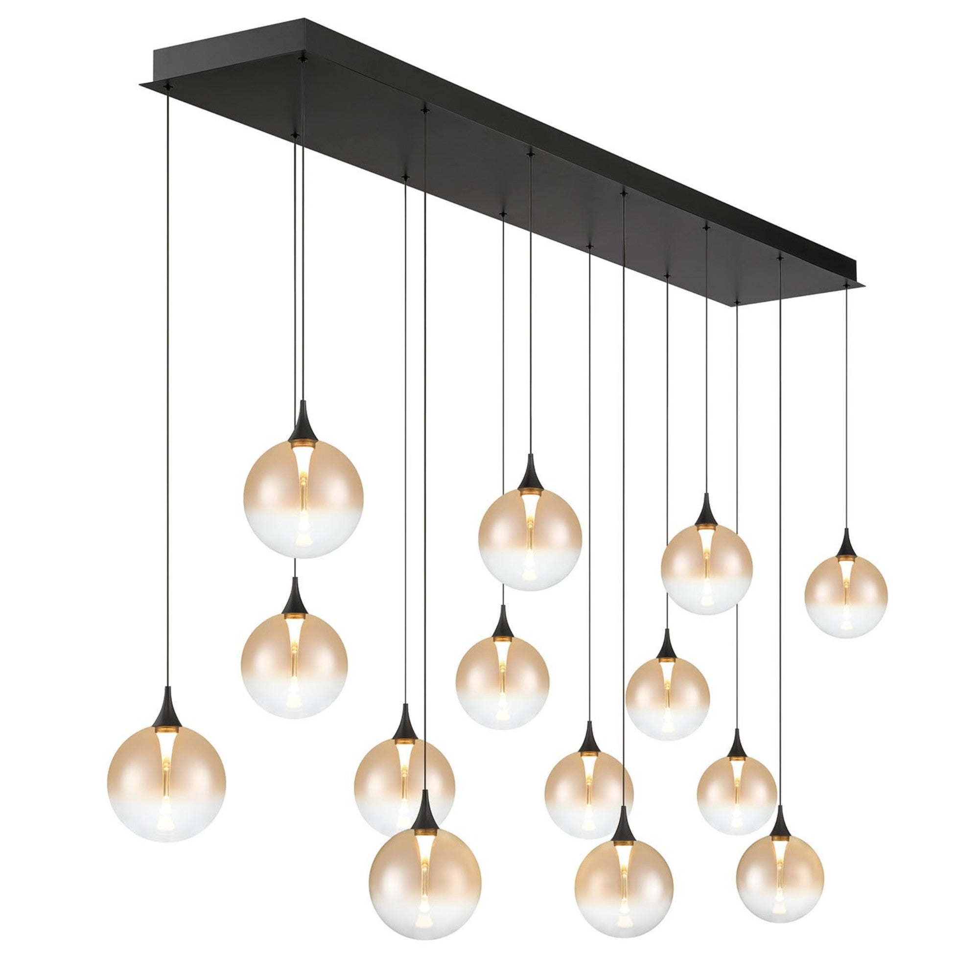 Iissa 14-Light 72" LED Multi Drop Chandelier, Black Finish with Amber Glass - Bees Lighting