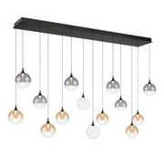 Iissa 14-Light 72" LED Multi Drop Chandelier, Black Finish with Mixed Glass - Bees Lighting