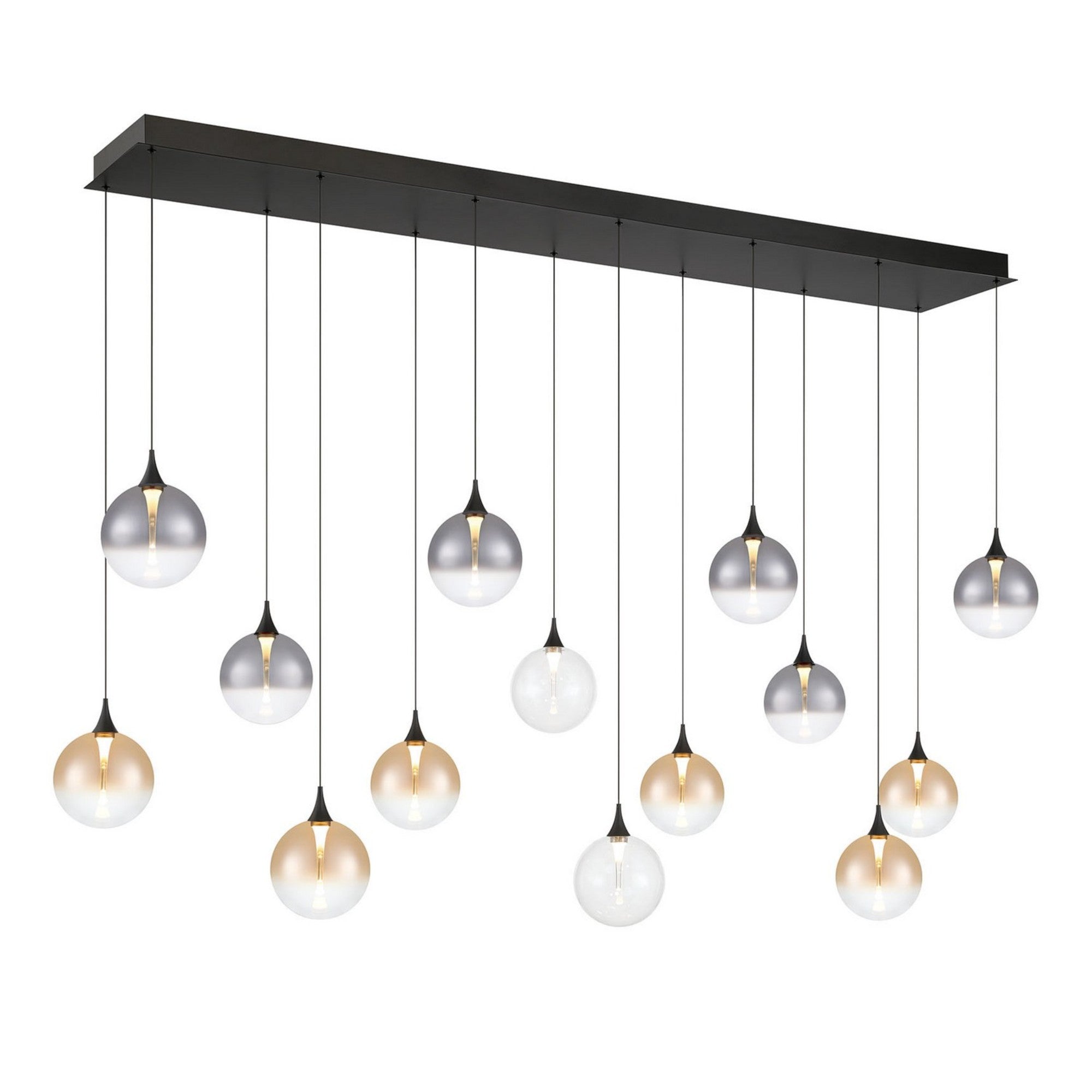 Iissa 14-Light 72" LED Multi Drop Chandelier, Black Finish with Mixed Glass - Bees Lighting