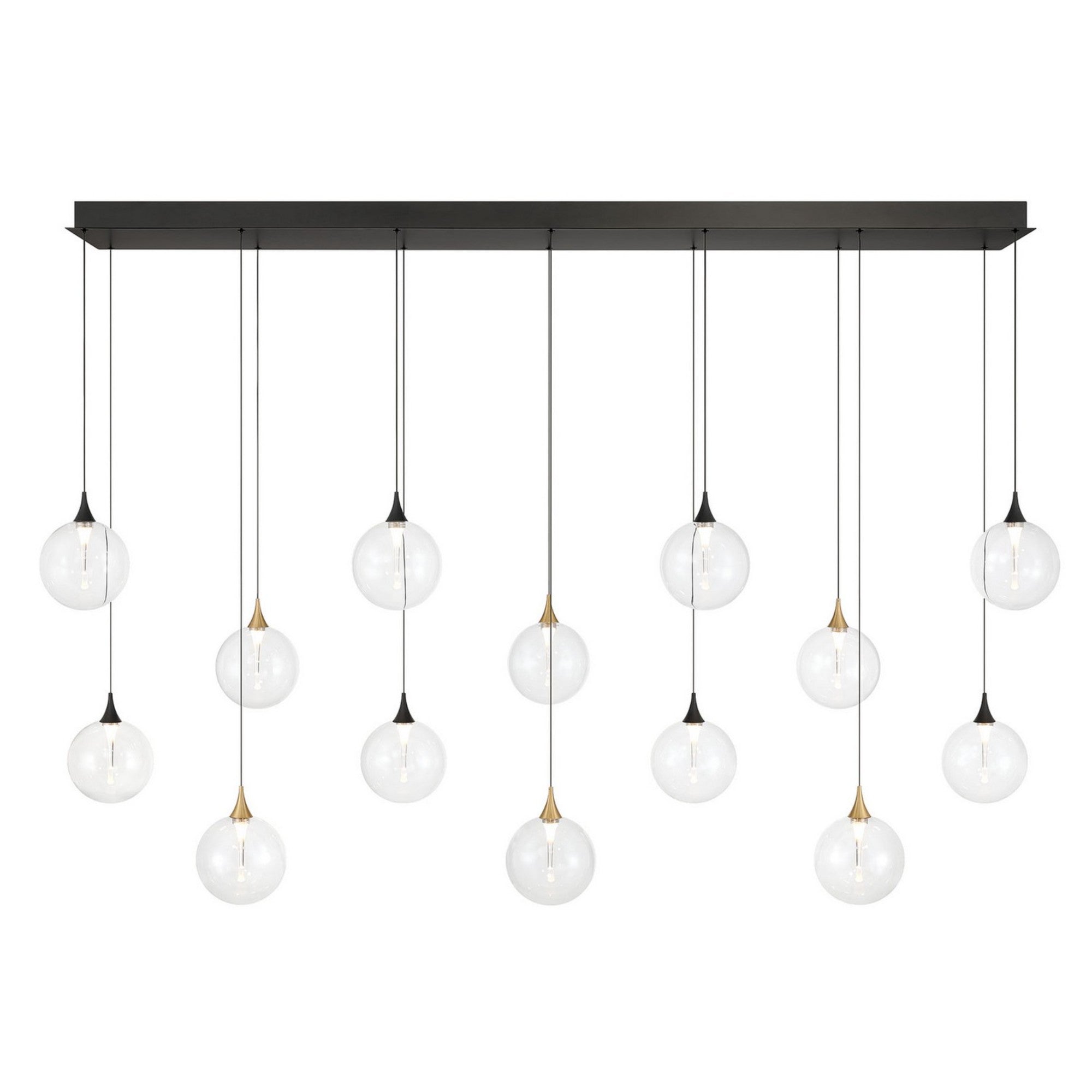 Iissa 14-Light 72" LED Multi Drop Chandelier, Gold & Black Finish with Clear Glass - Bees Lighting