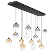 Iissa 14-Light 72" LED Multi Drop Chandelier, Gold & Black Finish with Mixed Glass - Bees Lighting