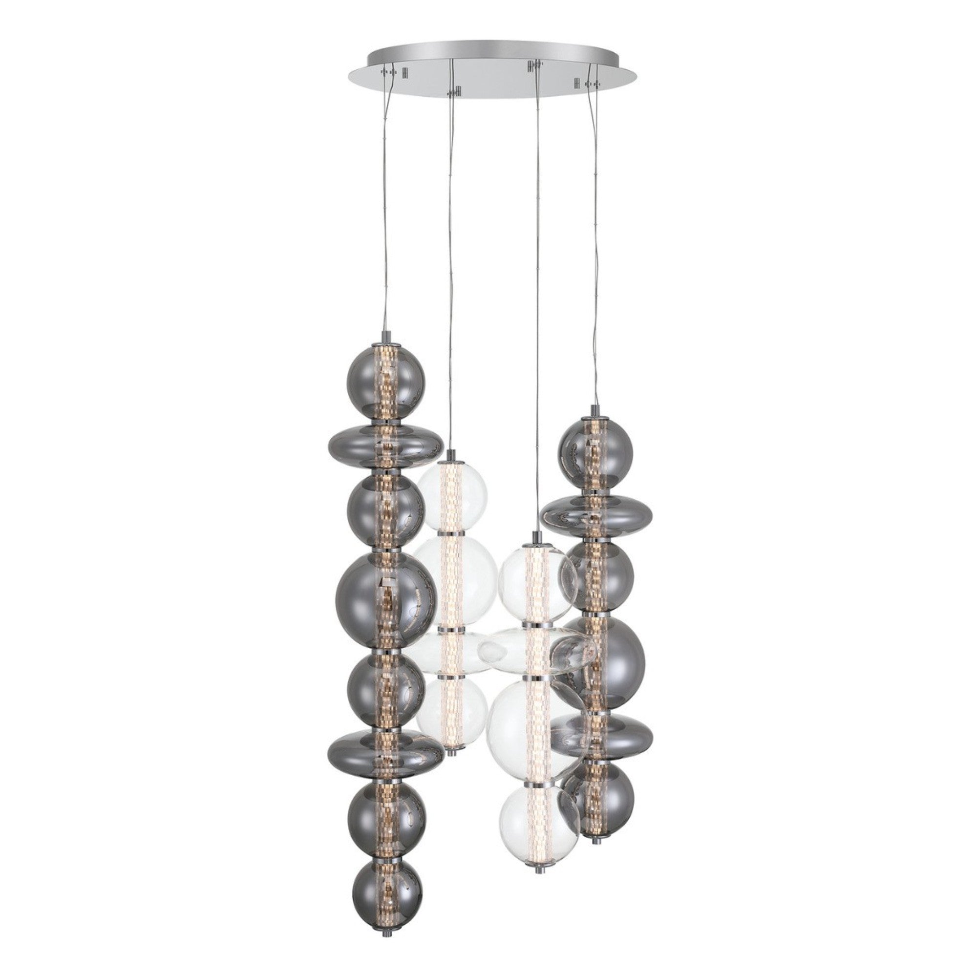Atomo 4-Light 50" LED Multi Drop Chandelier, Chrome Finish - Bees Lighting