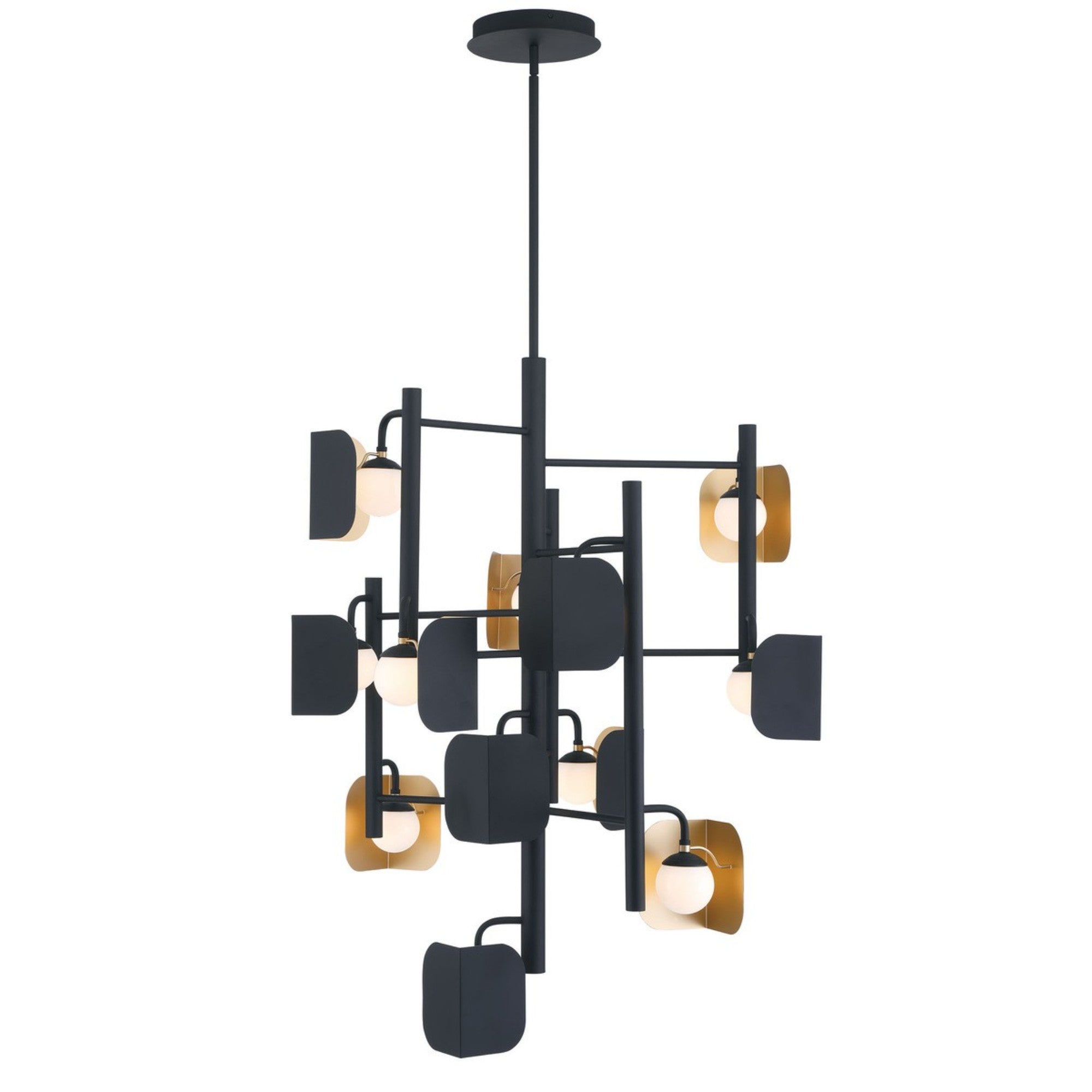 Cornice 12-Light 42" LED Chandelier, Black & Gold Finish - Bees Lighting