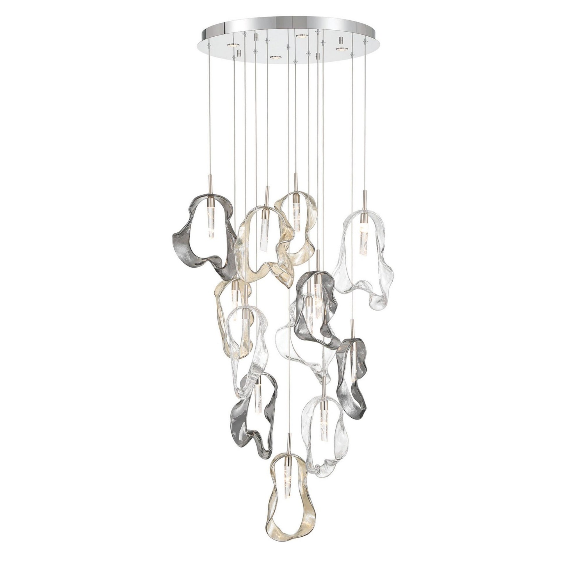 Norah 12-Light 24" LED Multi Drop Chandelier, Polished Nickel Finish - Bees Lighting