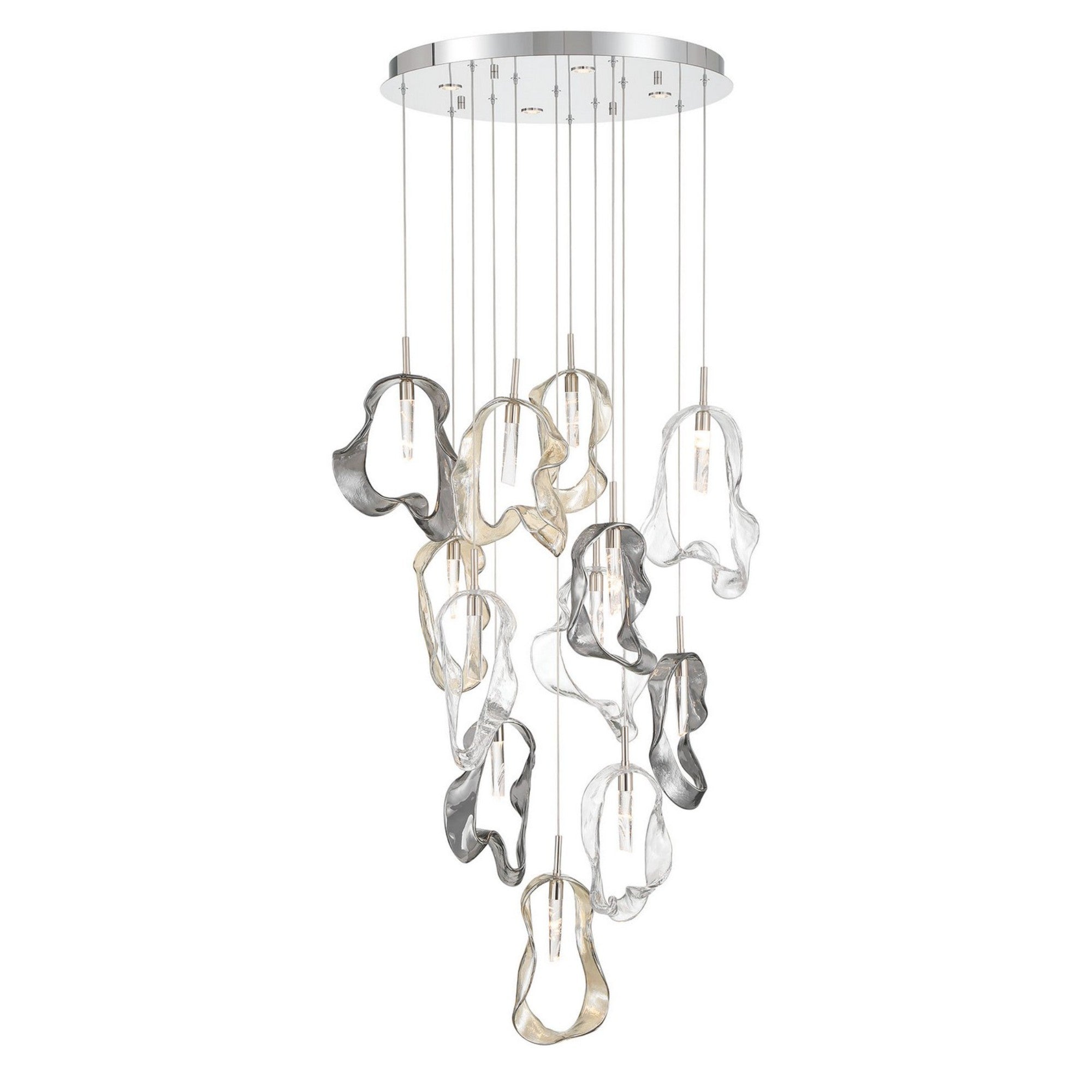 Norah 12-Light 24" LED Multi Drop Chandelier, Polished Nickel Finish - Bees Lighting