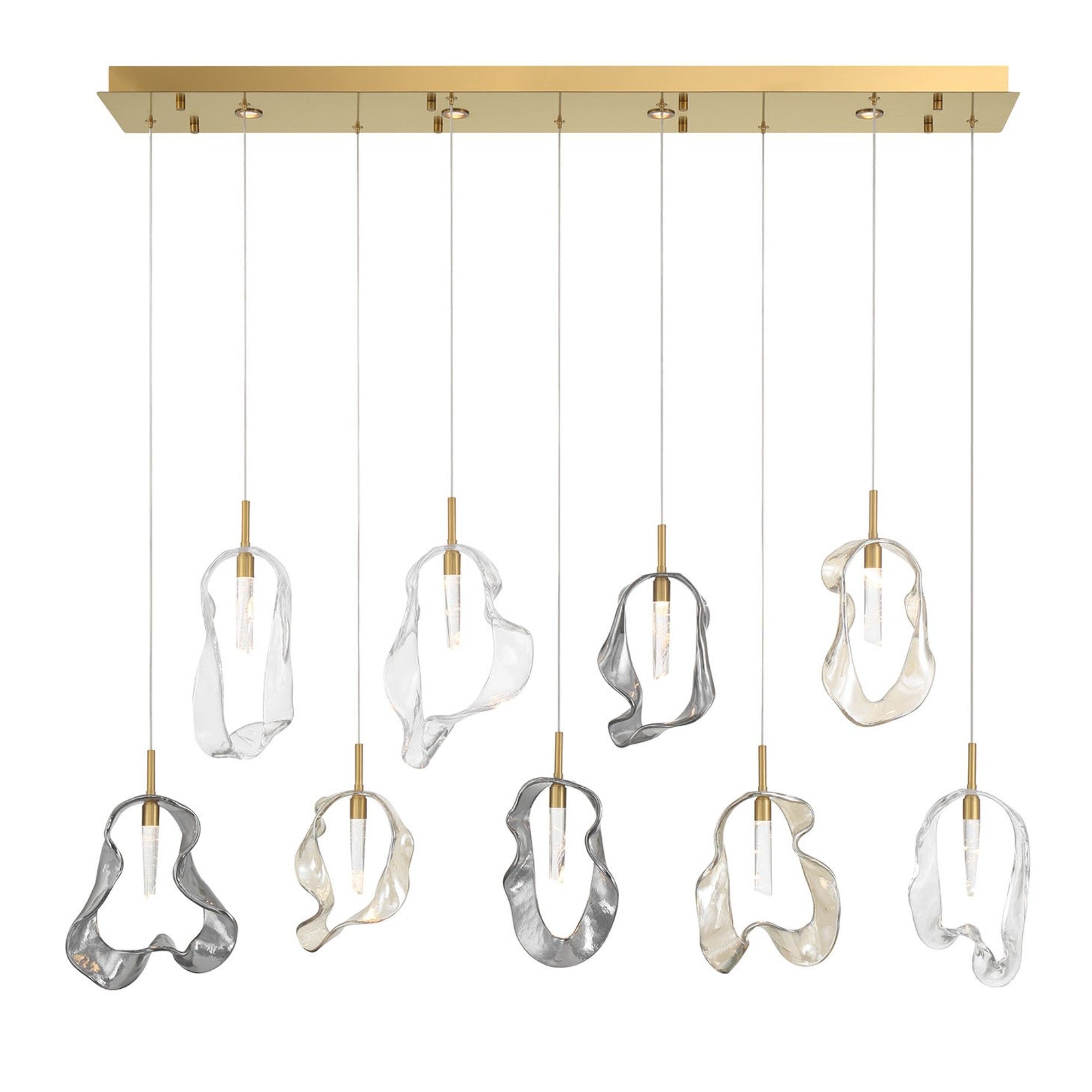 Norah 9-Light 51" LED Linear Chandelier, Gold Finish - Bees Lighting