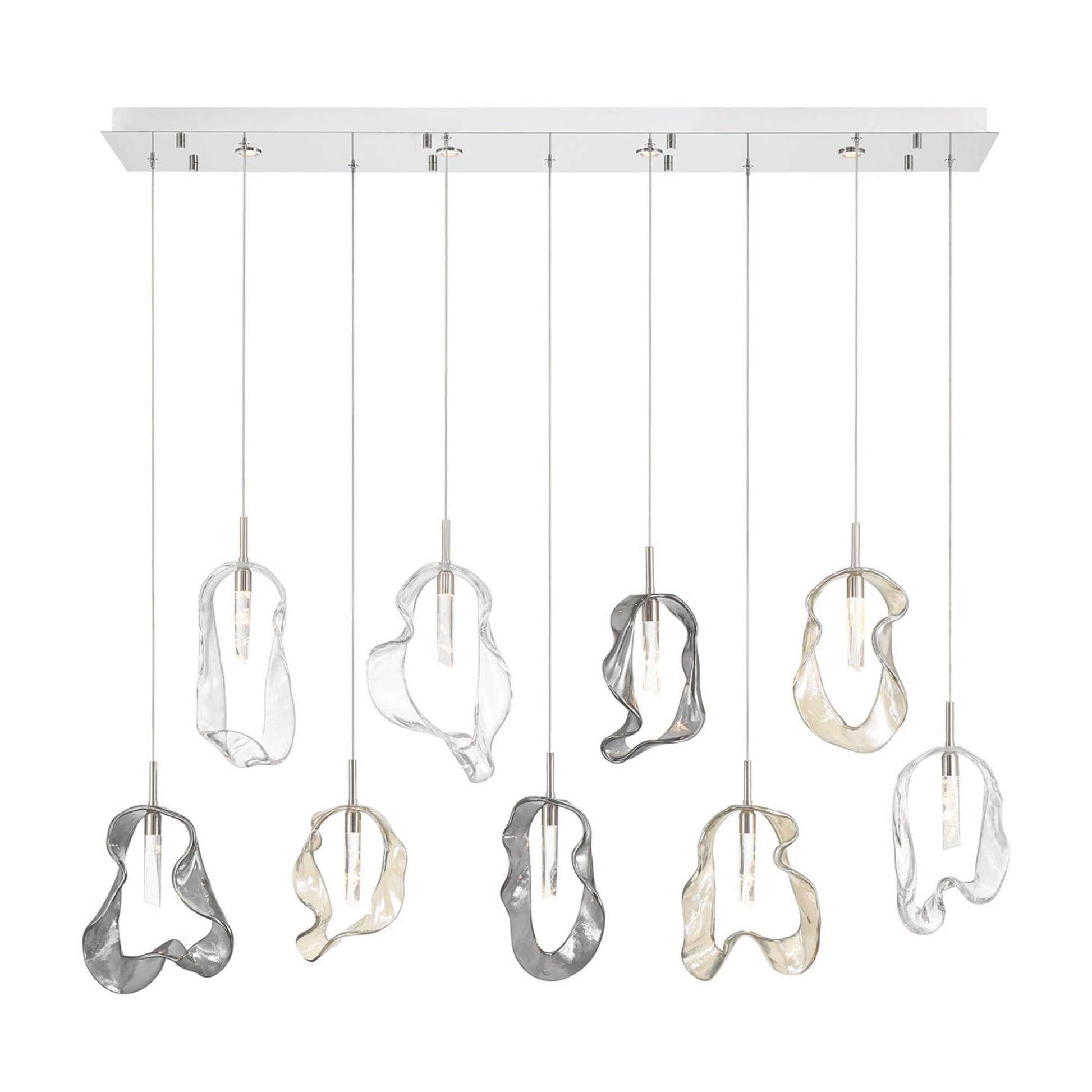 Norah 9-Light 51" LED Linear Chandelier, Polished Nickel Finish - Bees Lighting