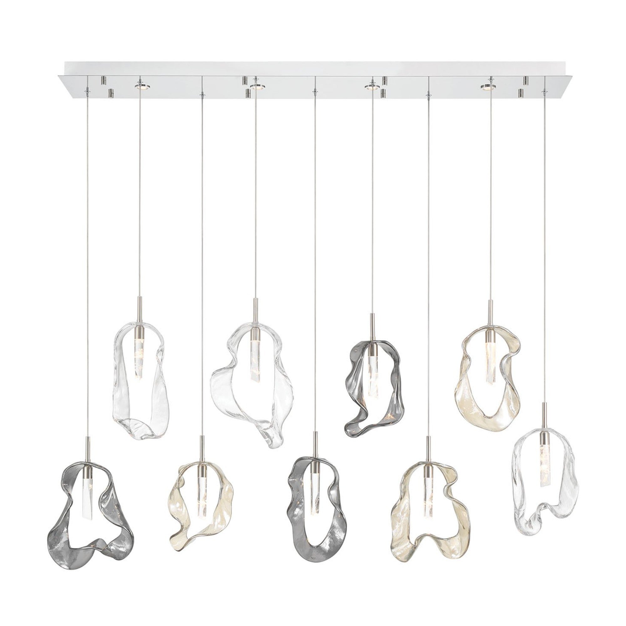 Norah 9-Light 51" LED Linear Chandelier, Polished Nickel Finish - Bees Lighting