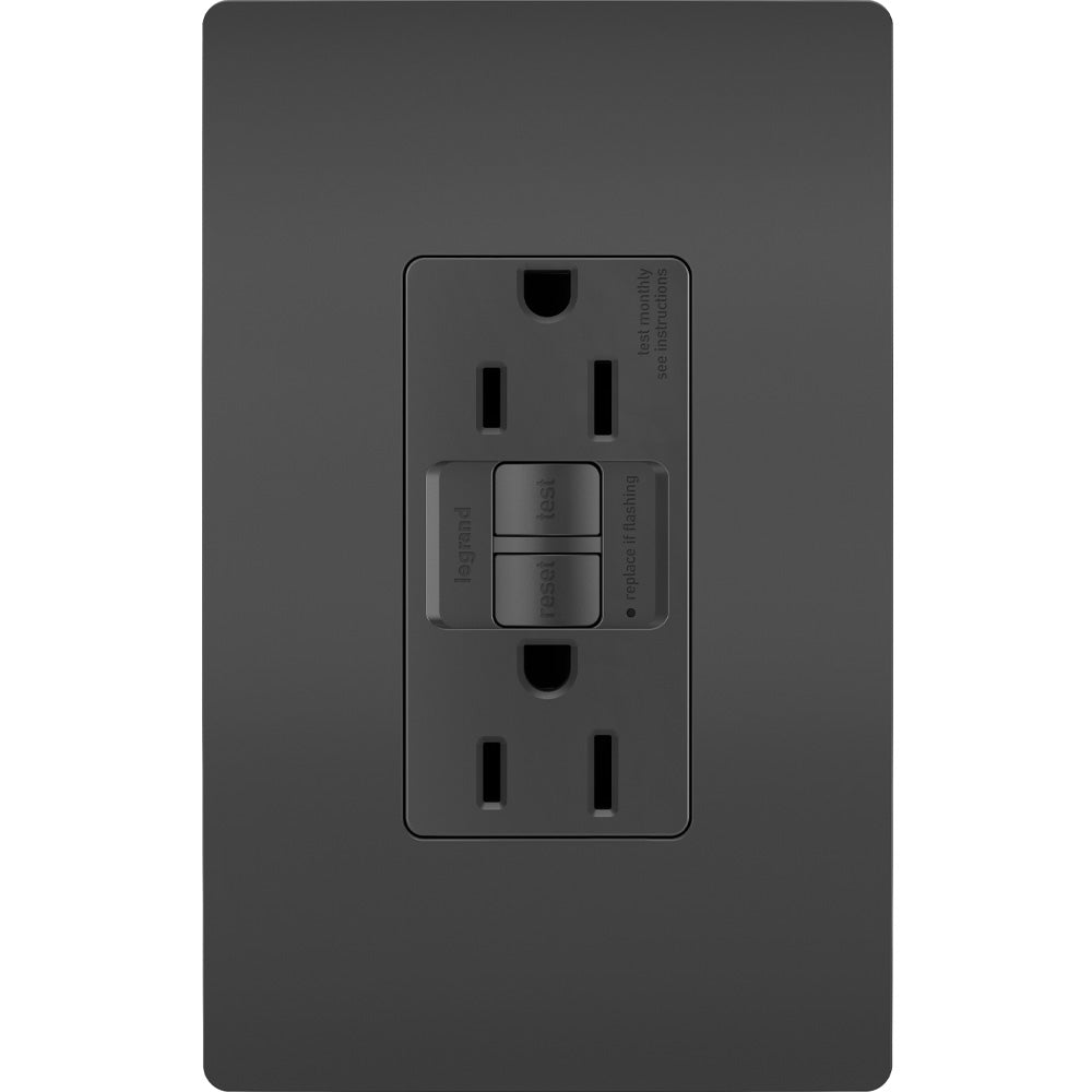 radiant 15A GFCI Self-Test Decorator Duplex Receptacle, Black - Bees Lighting