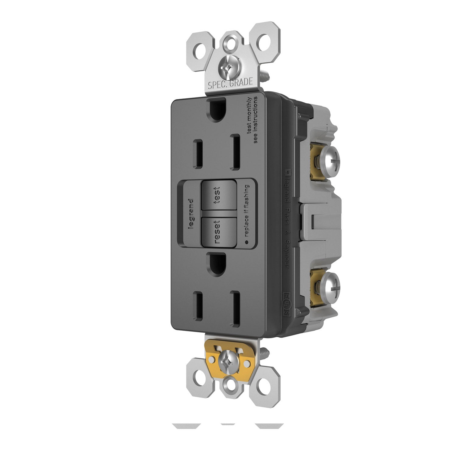 radiant 15A GFCI Self-Test Decorator Duplex Receptacle, Black - Bees Lighting
