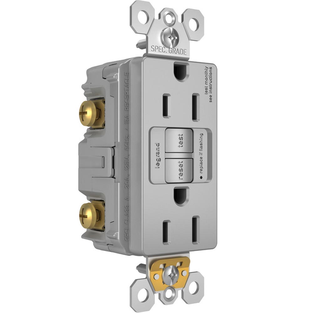 radiant 15A GFCI Self-Test Decorator Duplex Receptacle, Gray - Bees Lighting