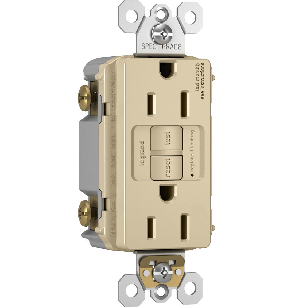 radiant 15A GFCI Self-Test Decorator Duplex Receptacle, Ivory - Bees Lighting
