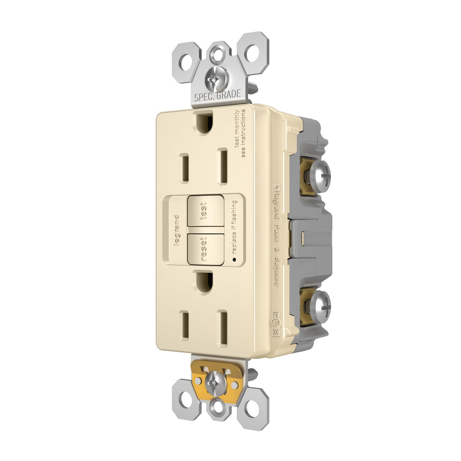 radiant 15A GFCI Self-Test Decorator Duplex Receptacle, Light Almond - Bees Lighting